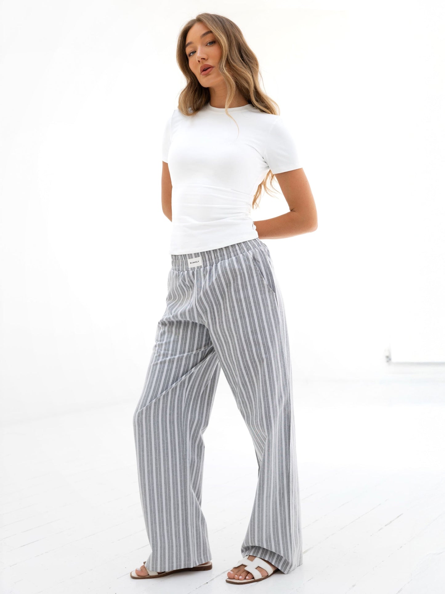 Elena Stripe Trousers - Grey