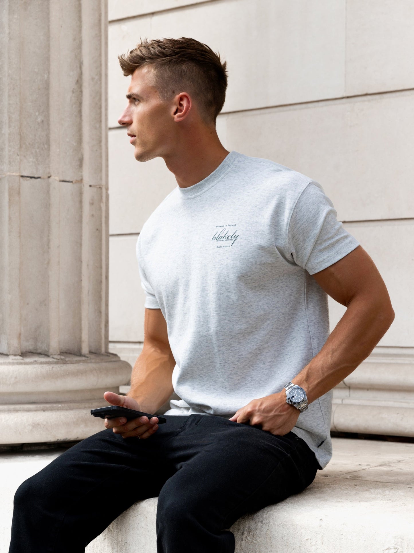 Austin Relaxed Script T-Shirt - Marl White