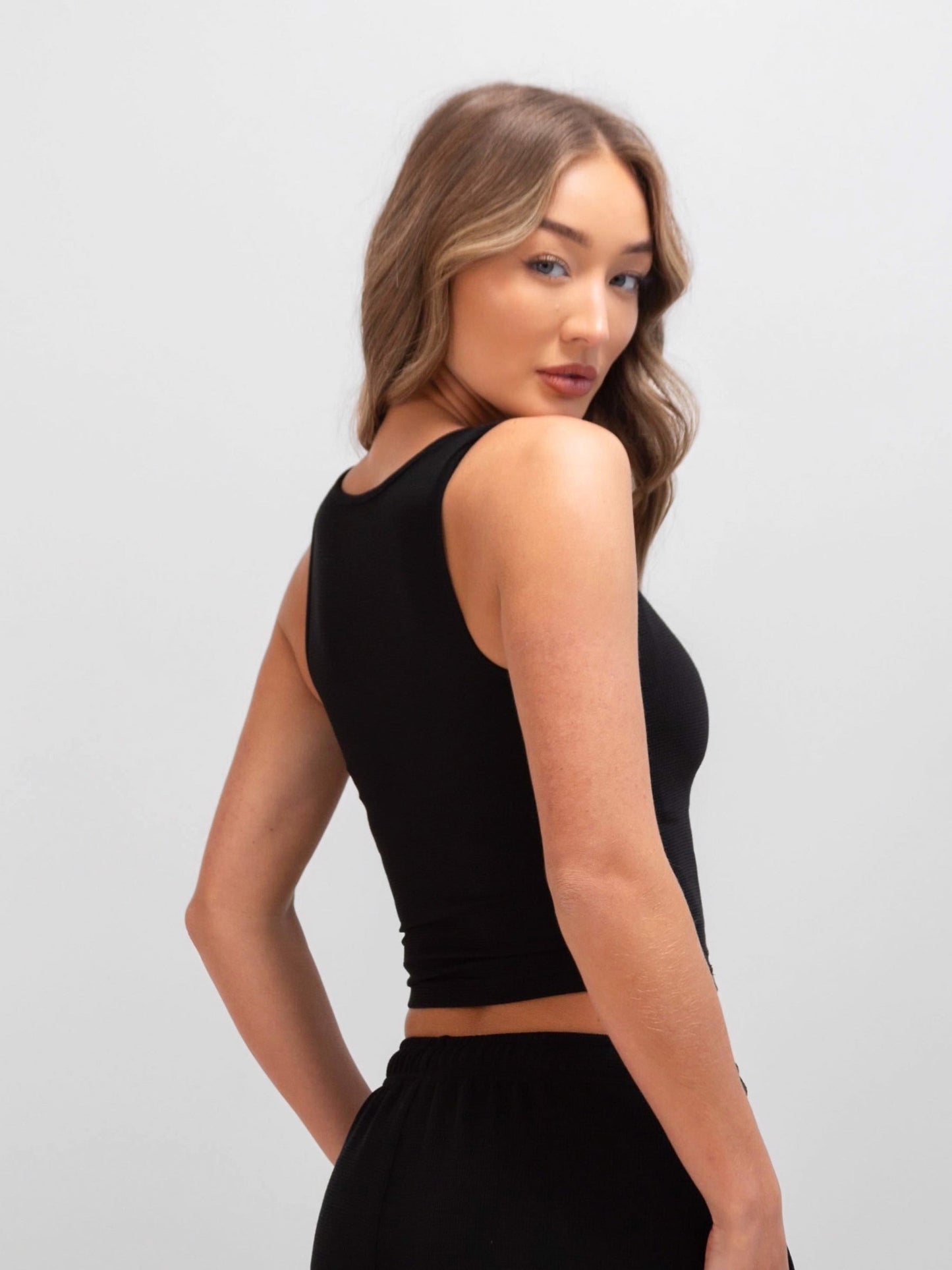 Soft Waffle Tank Top - Black