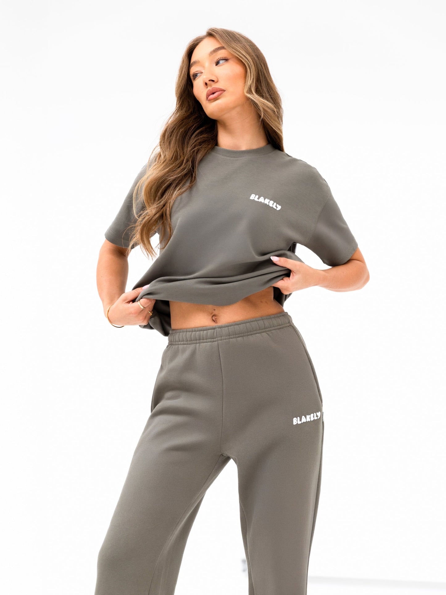 Cloud Print Wide Leg Sweatpants - Safari Green