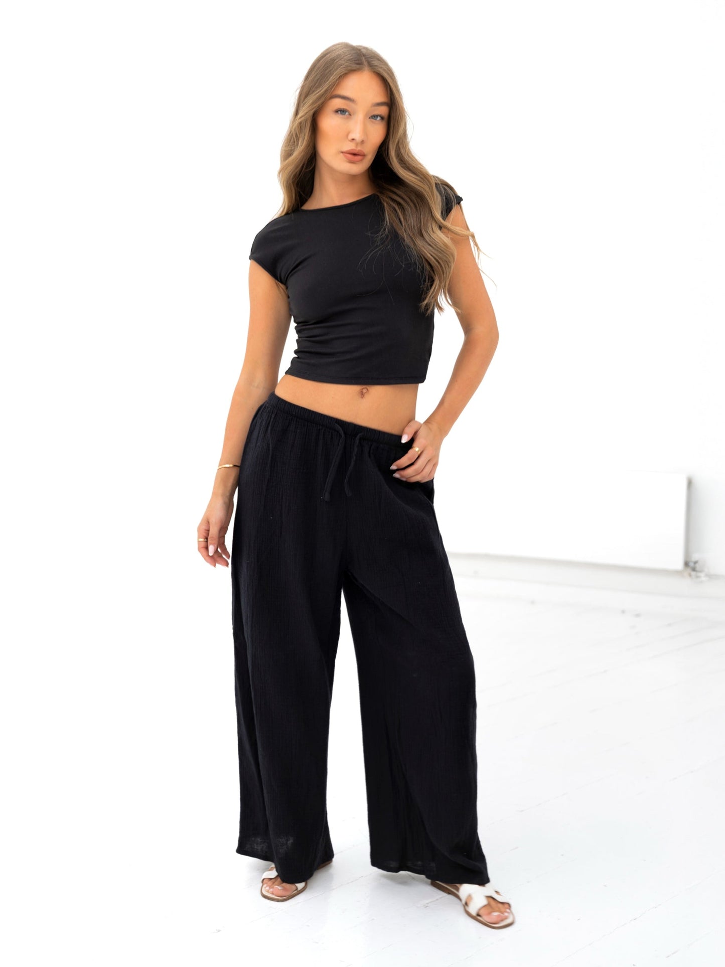 Mila Wide Leg Trousers - Black