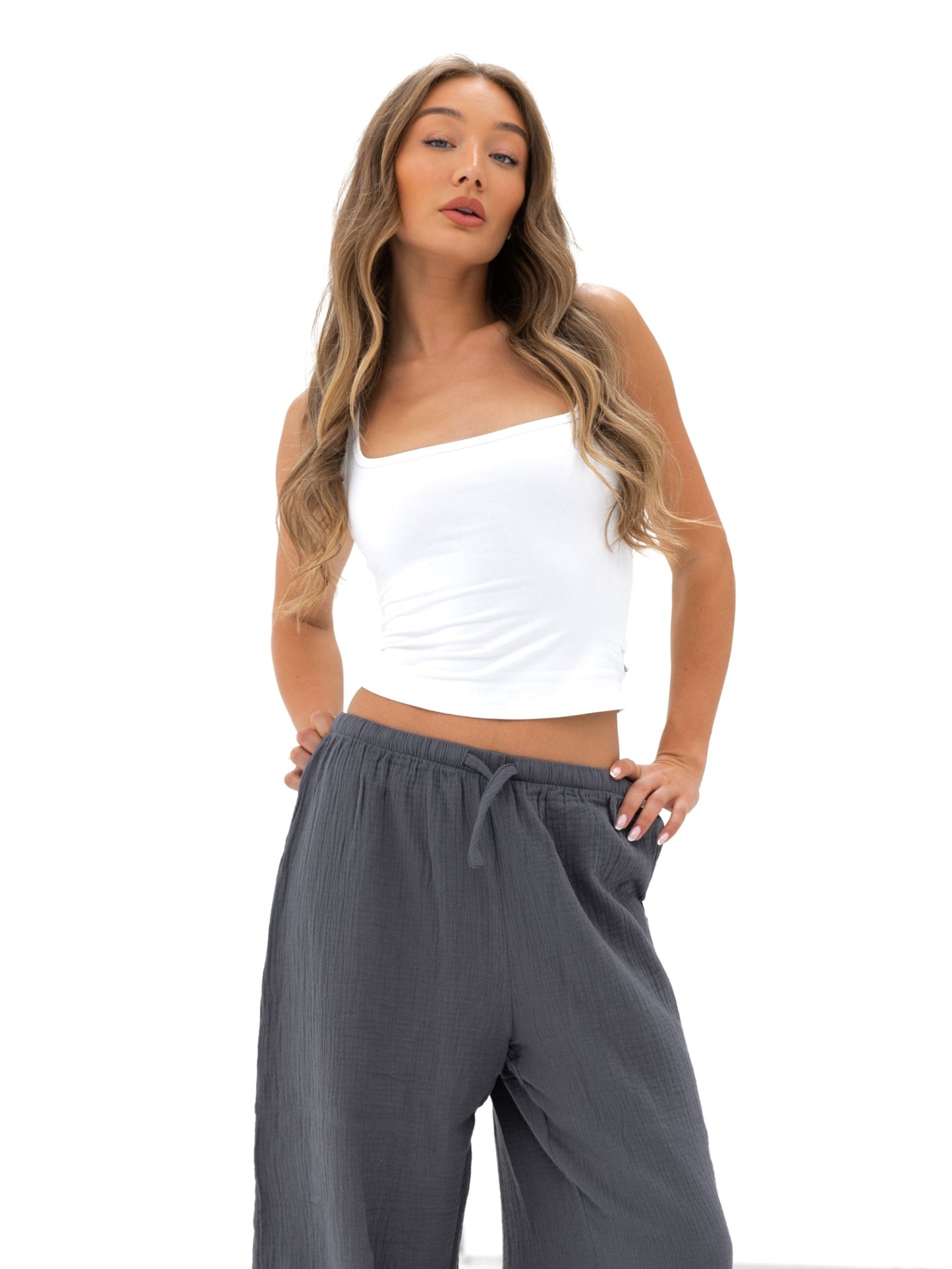Mila Wide Leg Trousers - Charcoal