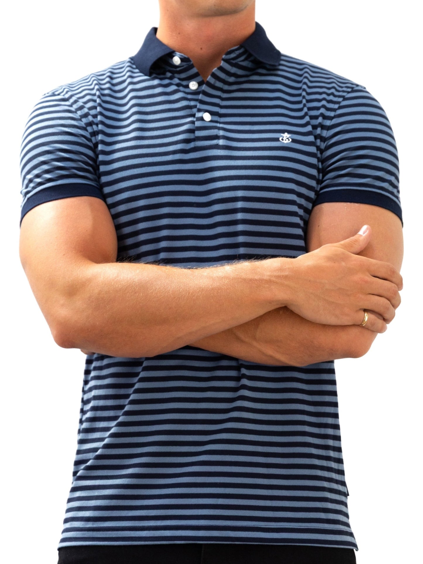 Stripe Polo Shirt - Mid Navy