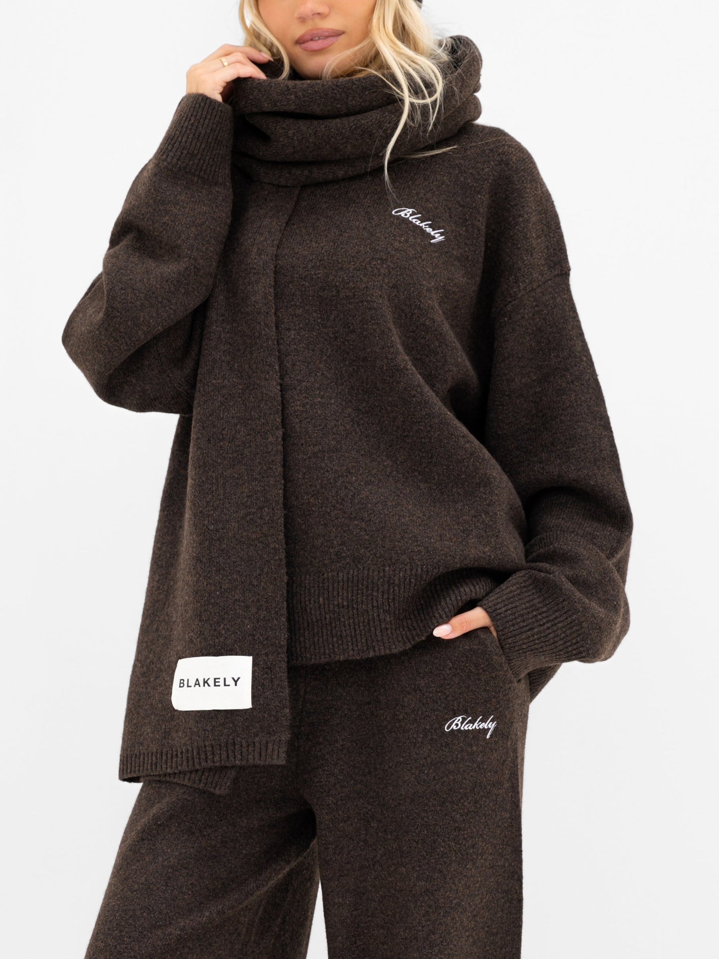 Knitted Wide Leg Sweatpants - Chocolate Brown