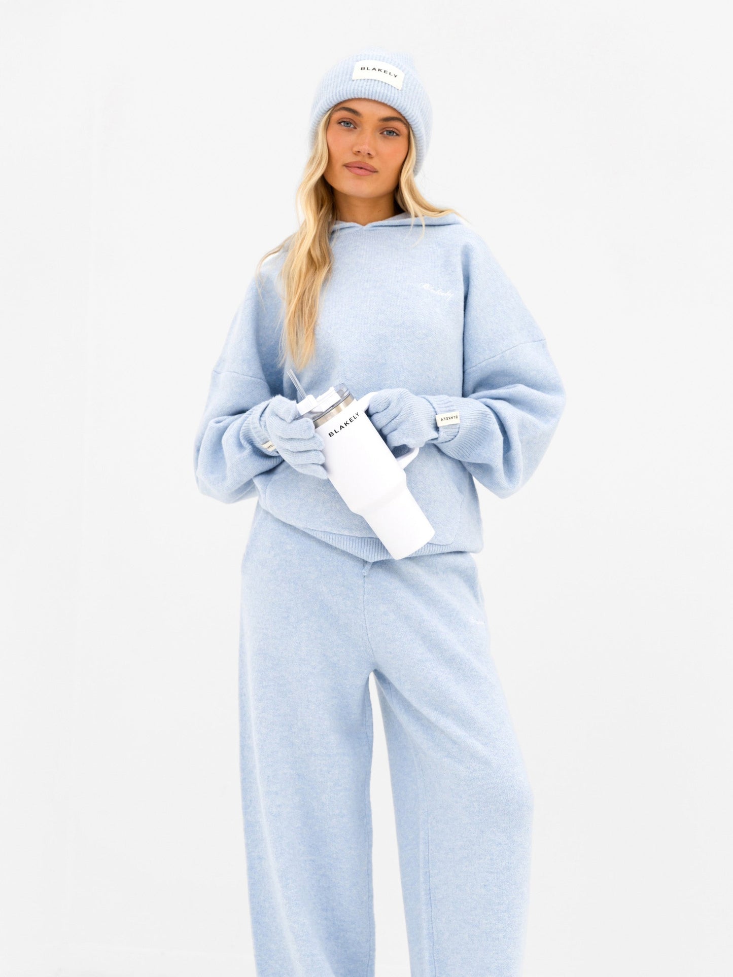 Oversized Knitted Hoodie - Baby Blue