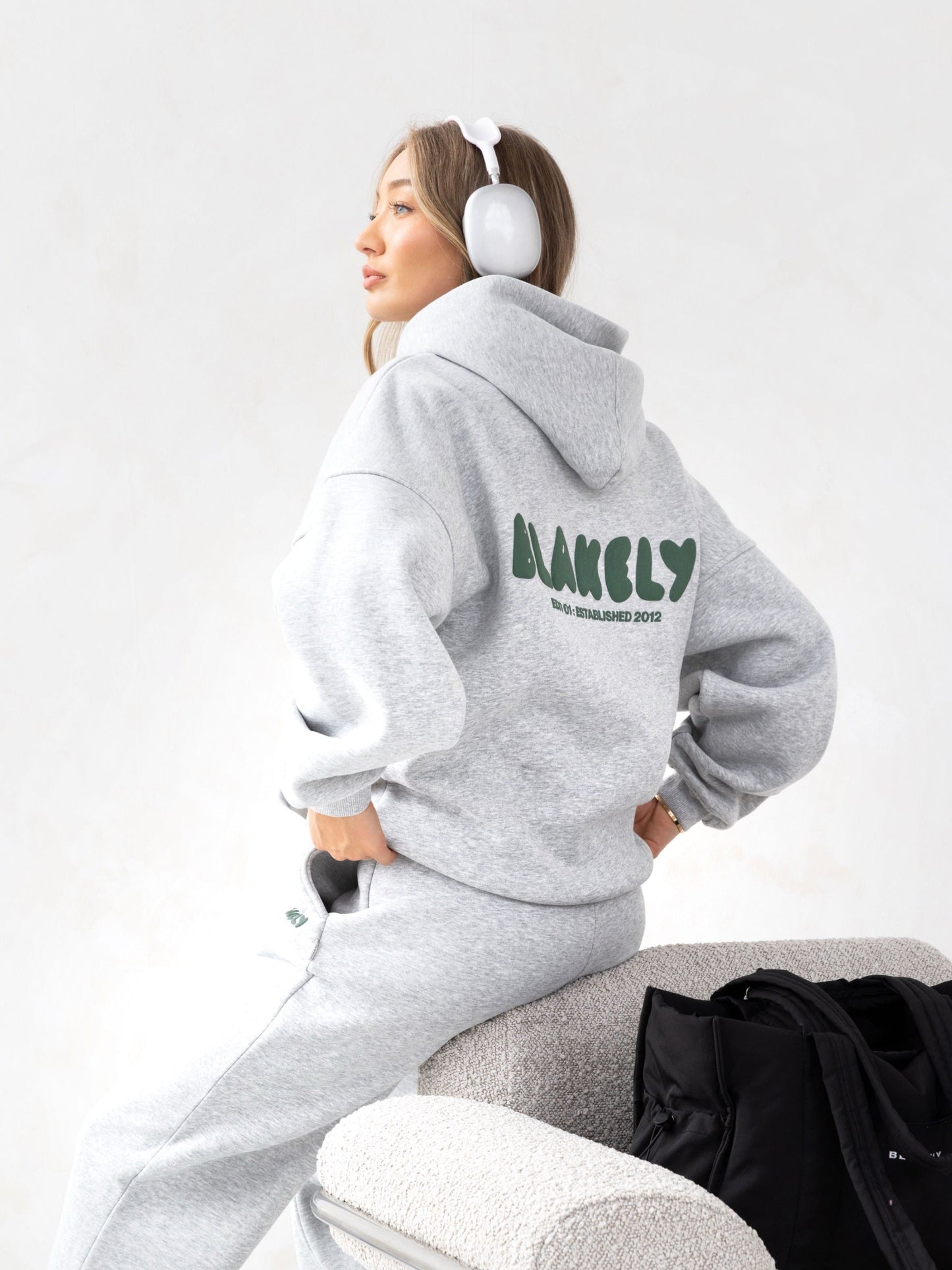 Cloud Print Oversized Hoodie - Marl Grey