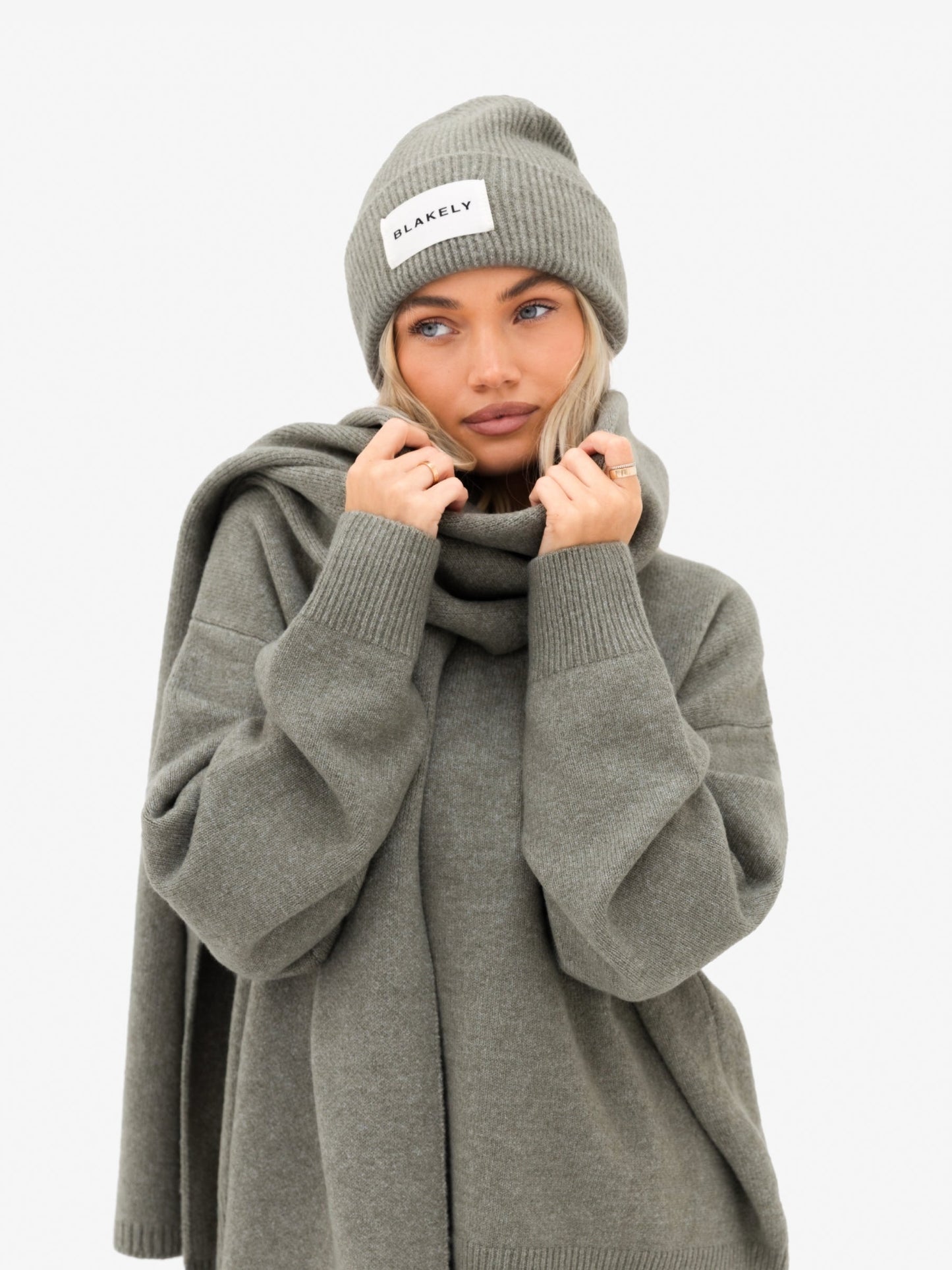 Label Knit Beanie - Safari Green