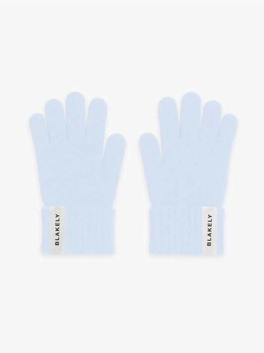 Label Knitted Gloves - Baby Blue