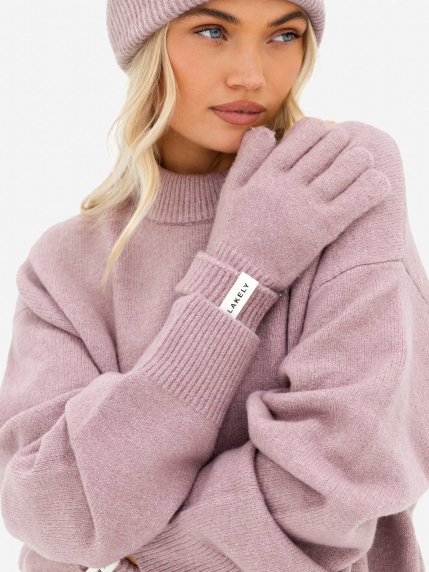 Label Knitted Gloves - Dusty Pink