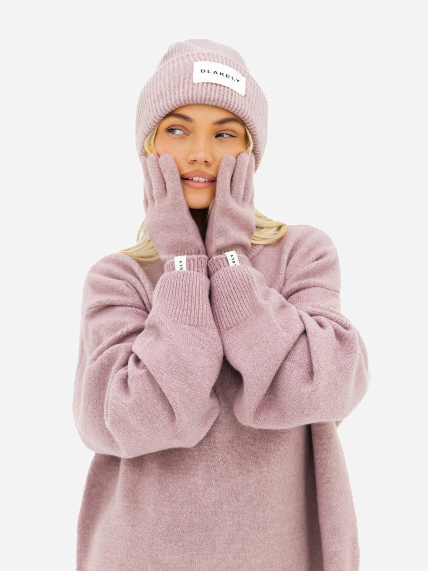 Label Knitted Gloves - Dusty Pink