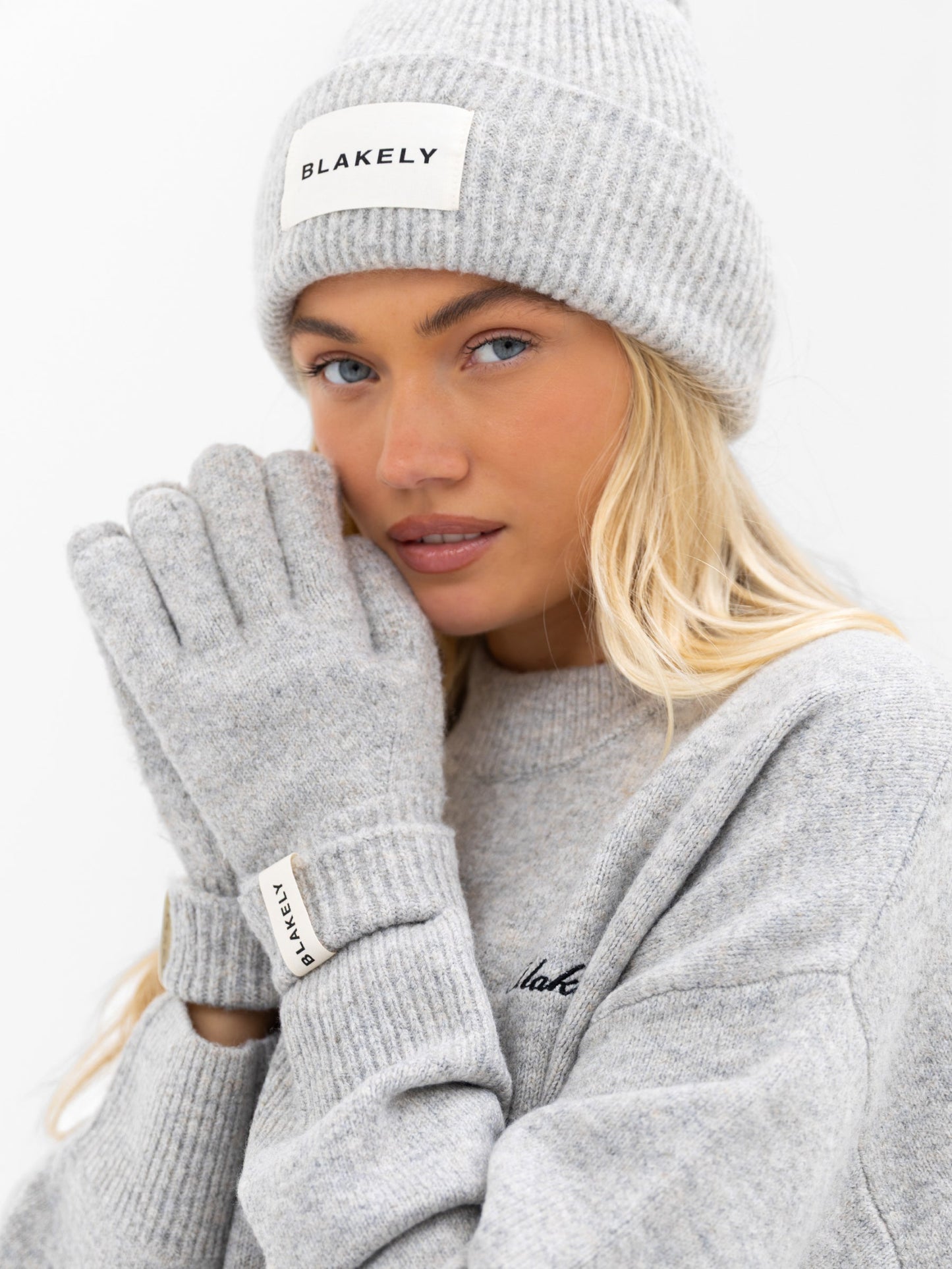 Label Knitted Gloves - Marl Grey