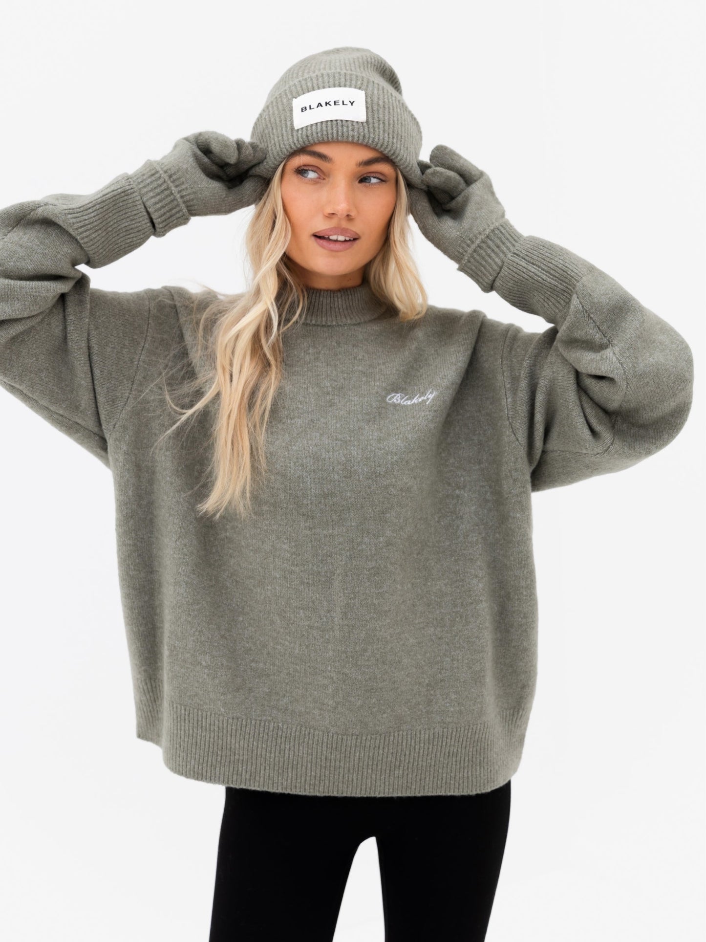 Label Knitted Gloves - Safari Green