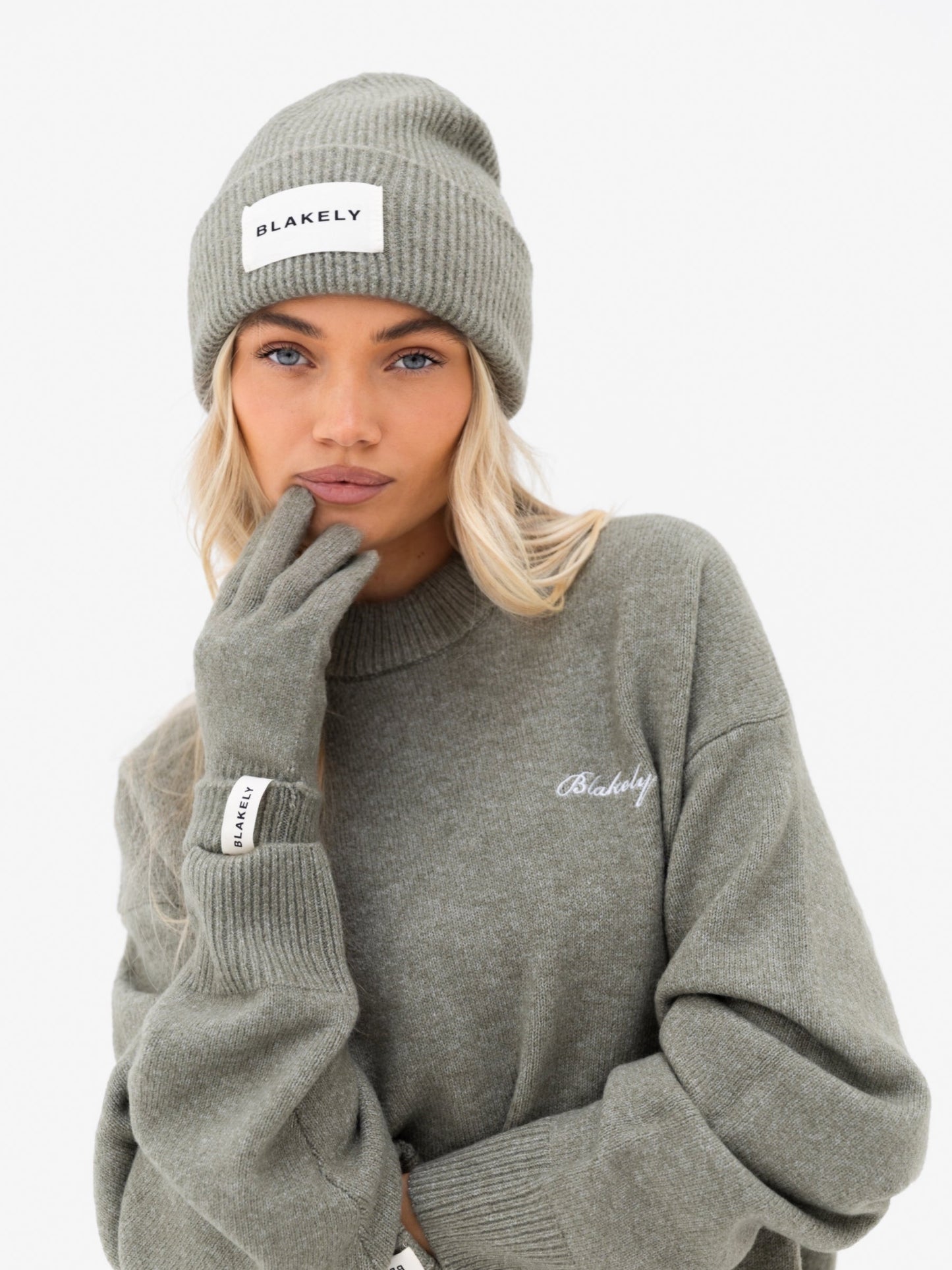 Label Knitted Gloves - Safari Green