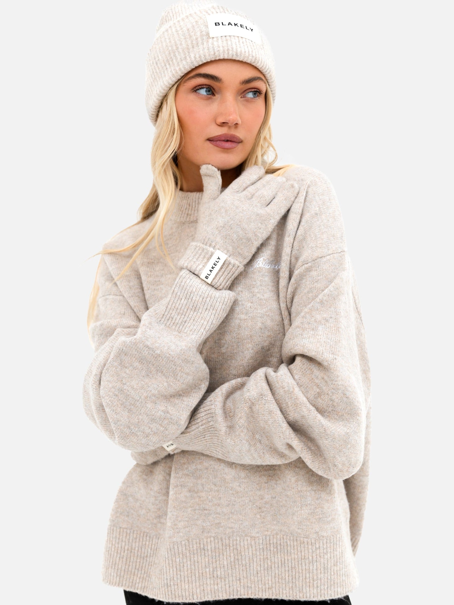 Label Knitted Gloves - Toasted Taupe