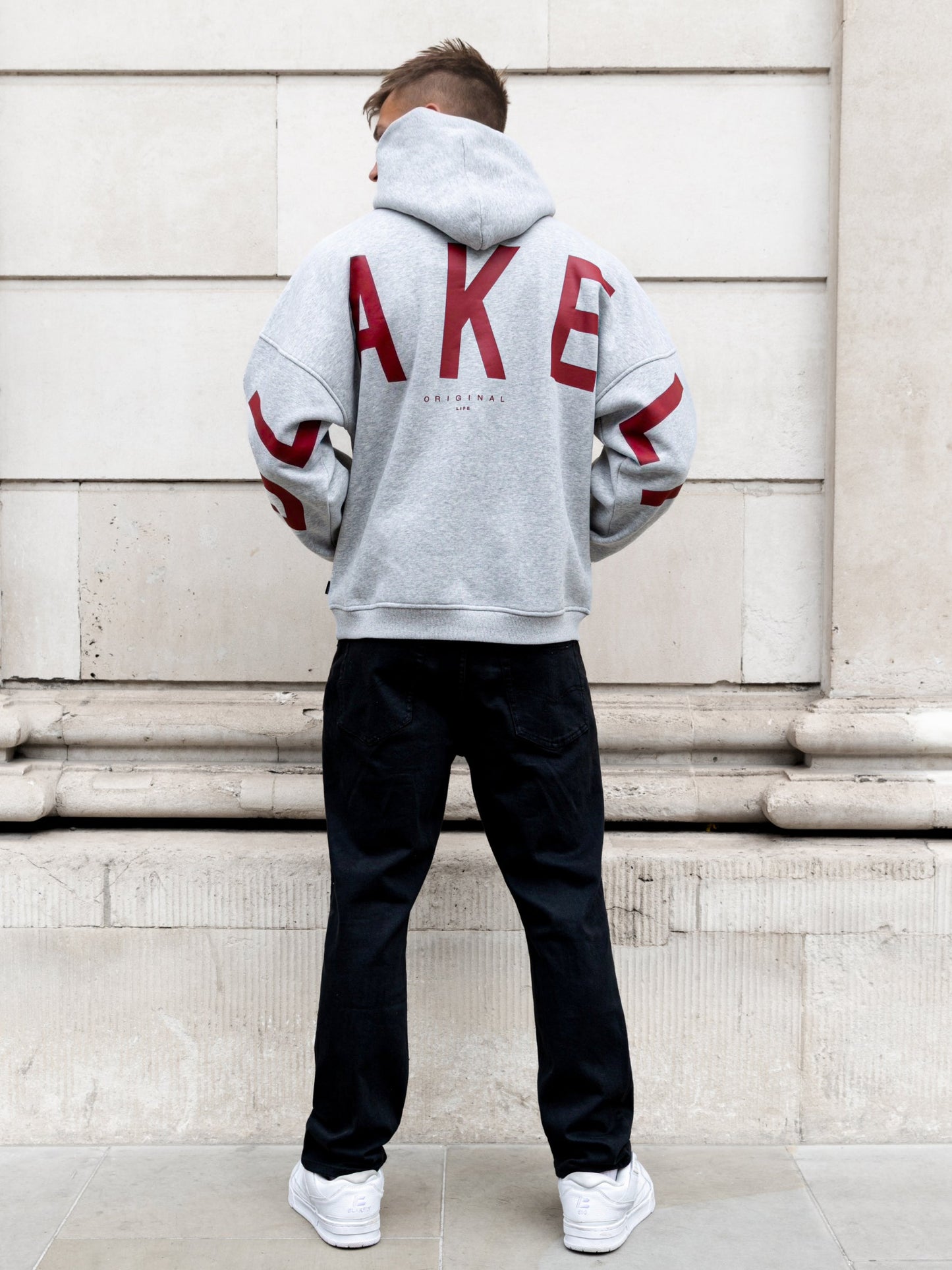 Idris Oversized Hoodie - Marl Grey & Red