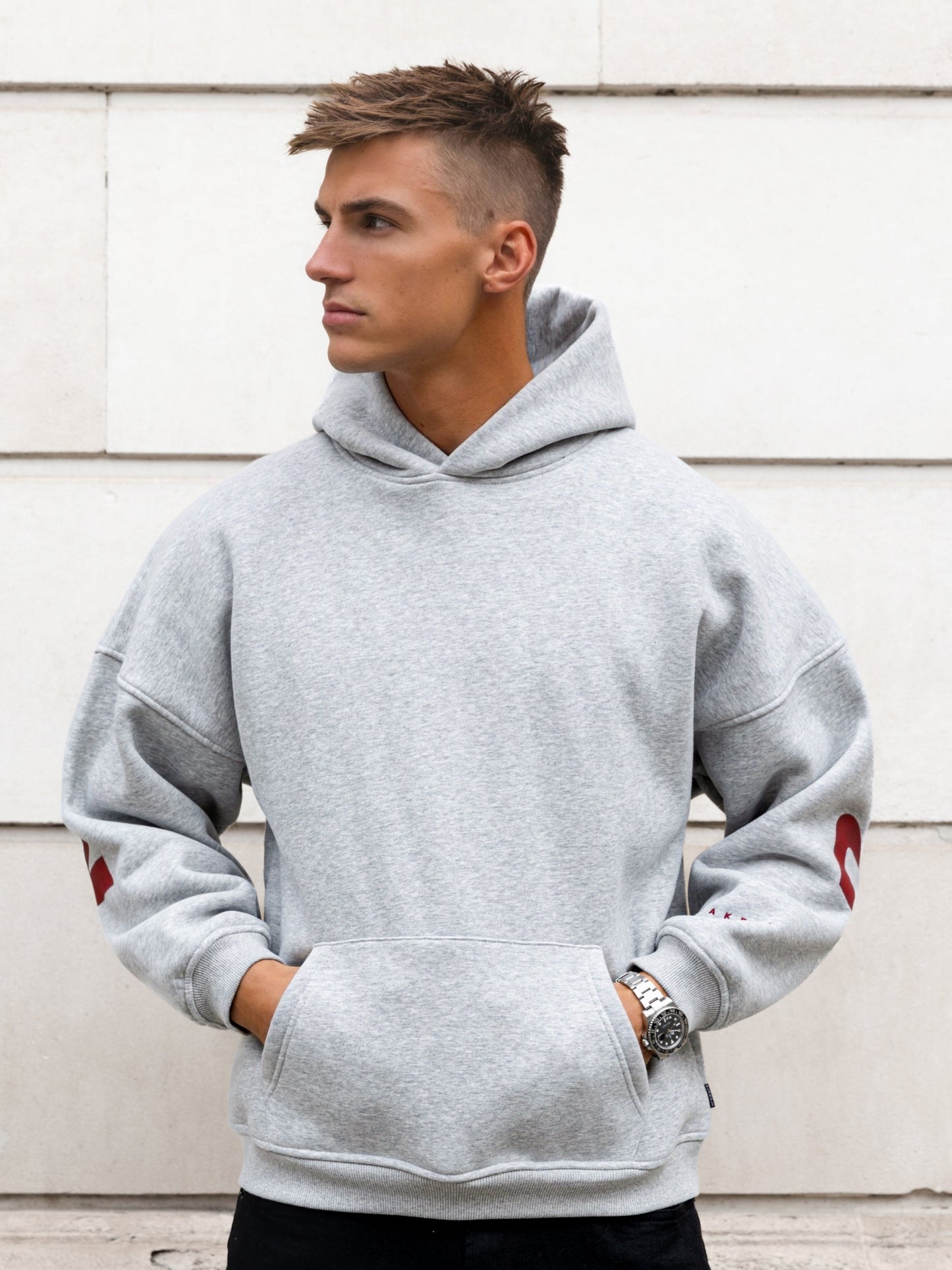 Idris Oversized Hoodie - Marl Grey & Red