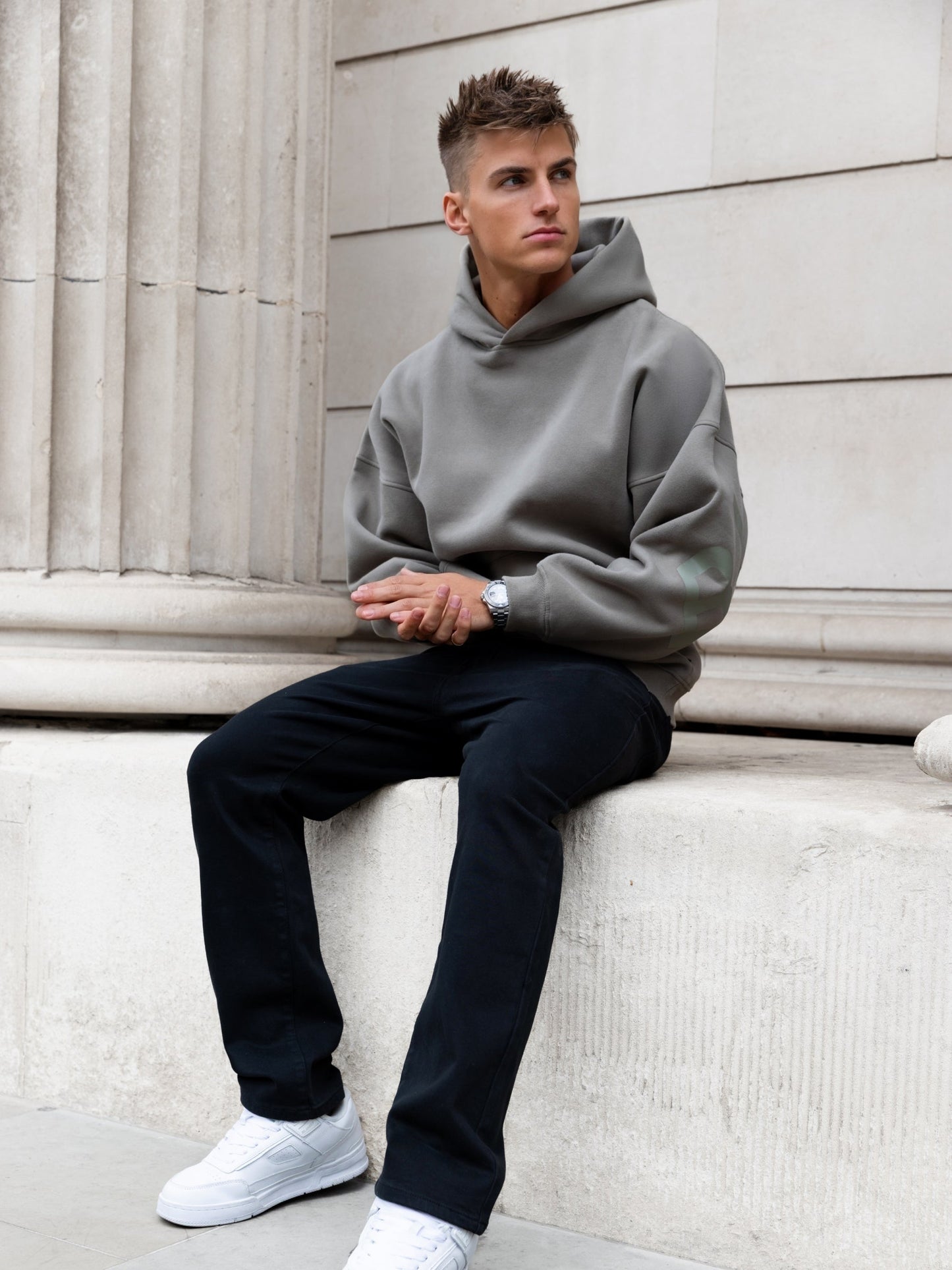 Tonal Idris Oversized Hoodie - Safari Green