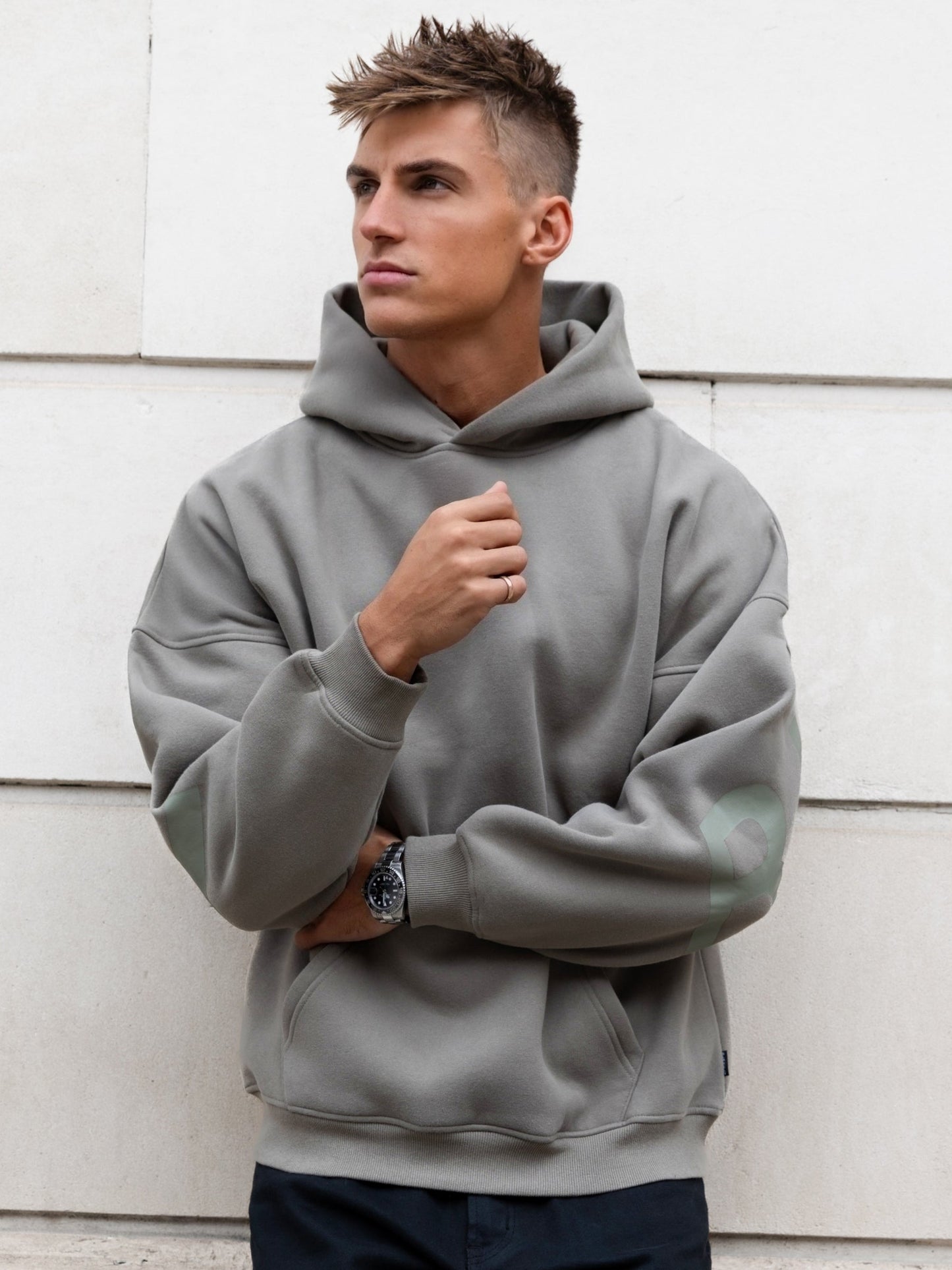 Tonal Idris Oversized Hoodie - Safari Green