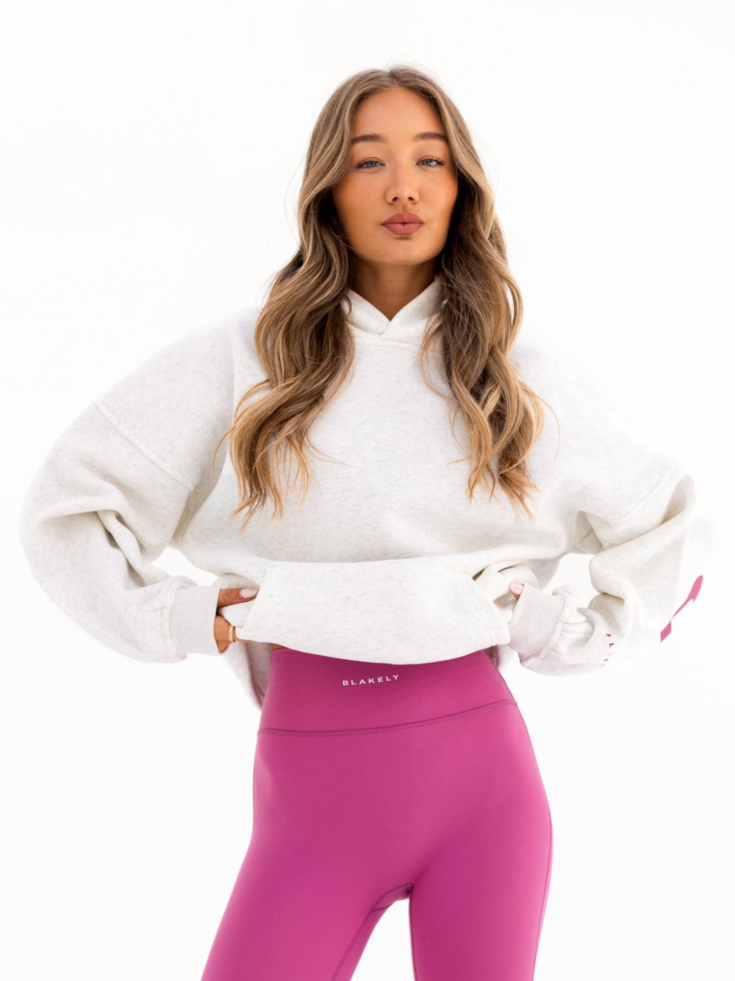 Isabel Oversized Hoodie - Marl White & Pink
