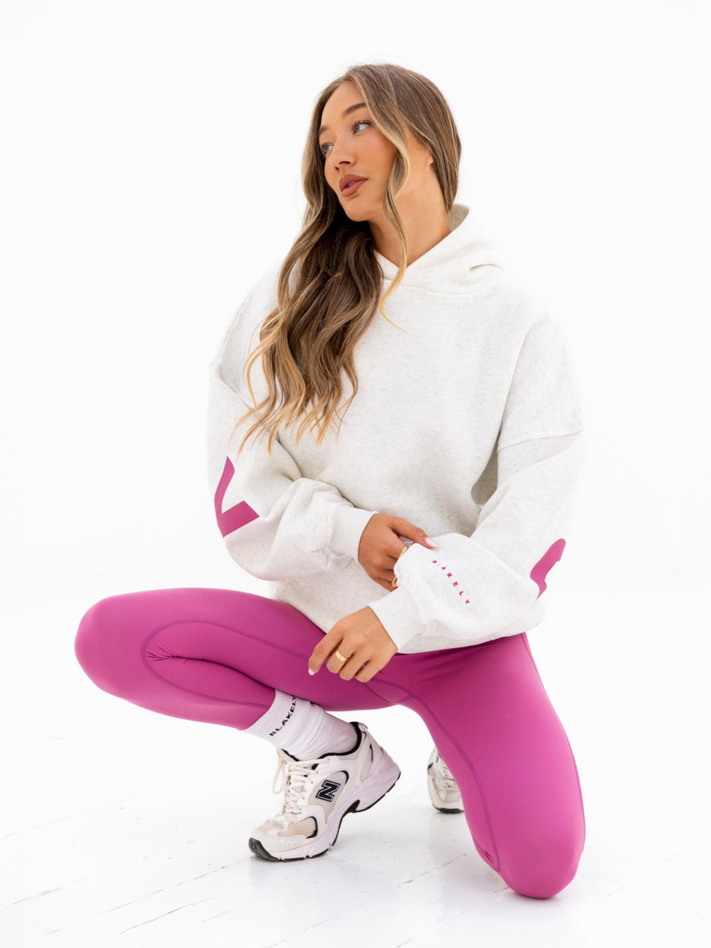 Isabel Oversized Hoodie - Marl White & Pink