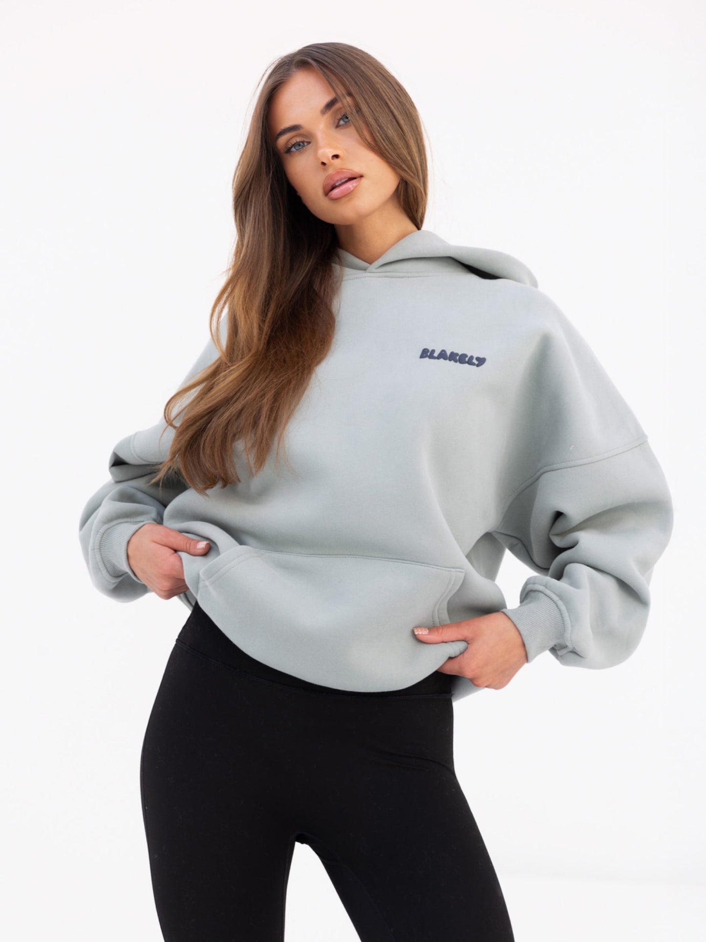 Cloud Print Oversized Hoodie - Mineral Blue