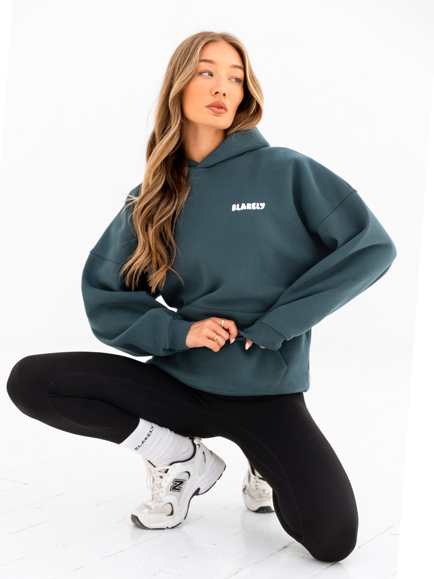 Cloud Print Oversized Hoodie - Teal Green