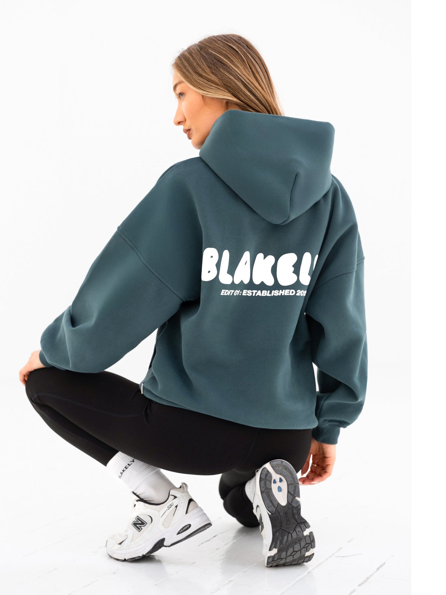 Cloud Print Oversized Hoodie - Teal Green