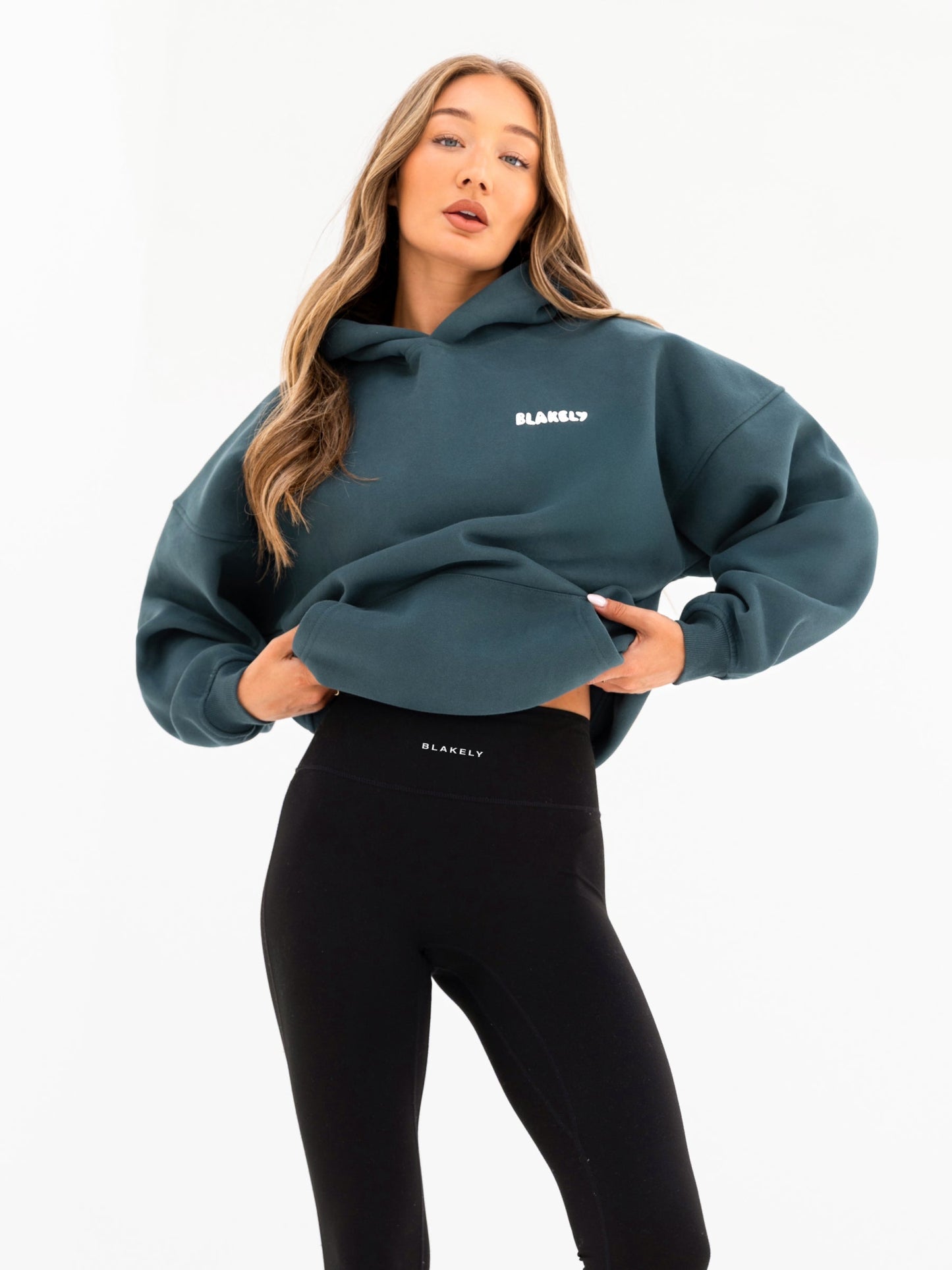 Cloud Print Oversized Hoodie - Teal Green