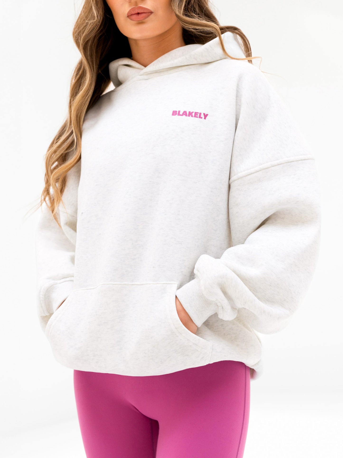 Amelie Oversized Hoodie - Marl White & Pink