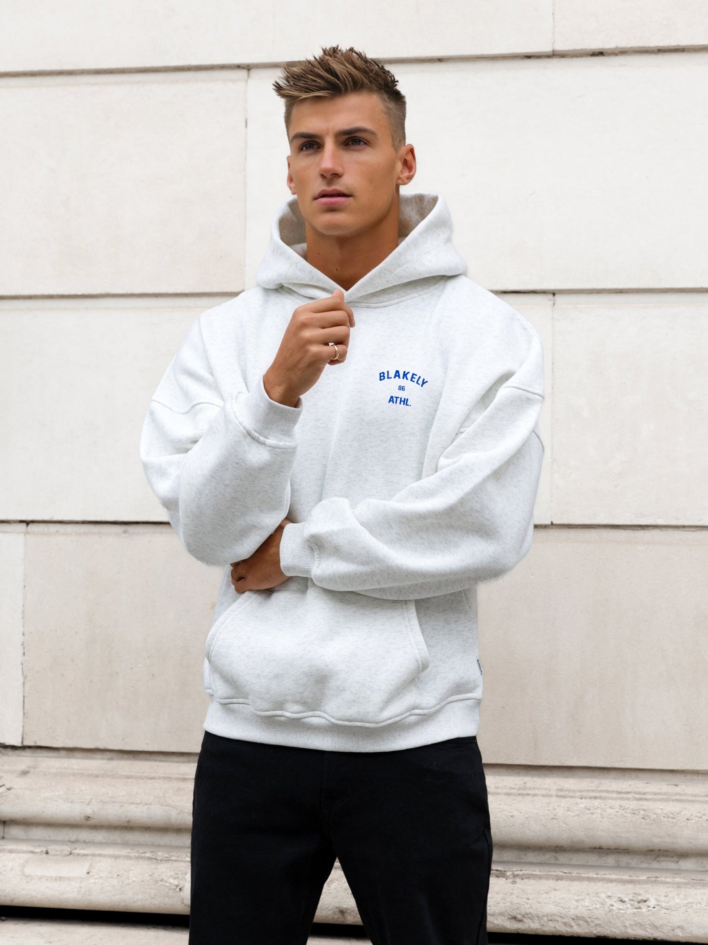 Niko Relaxed Hoodie - Marl White & Cobalt