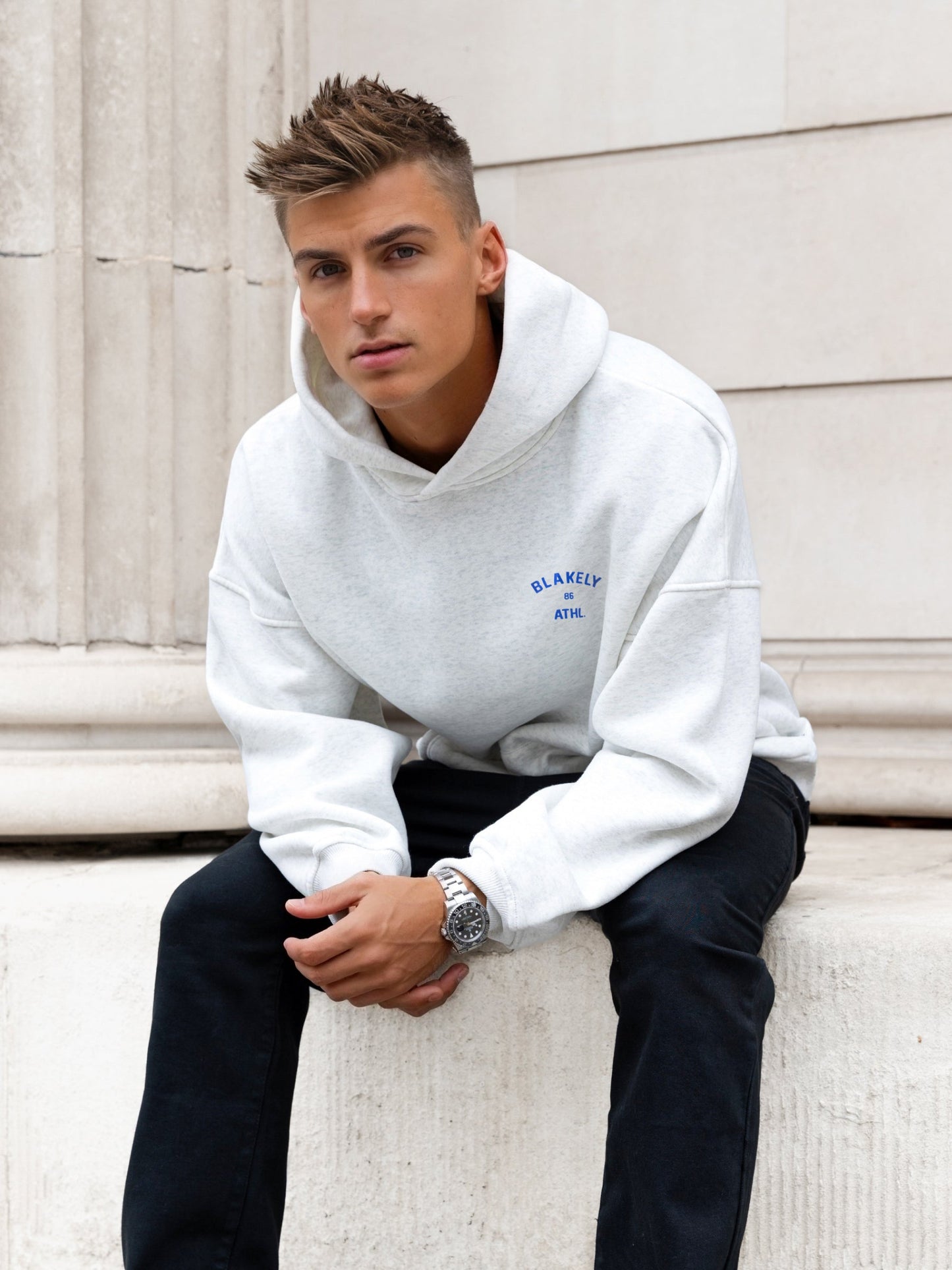Niko Relaxed Hoodie - Marl White & Cobalt