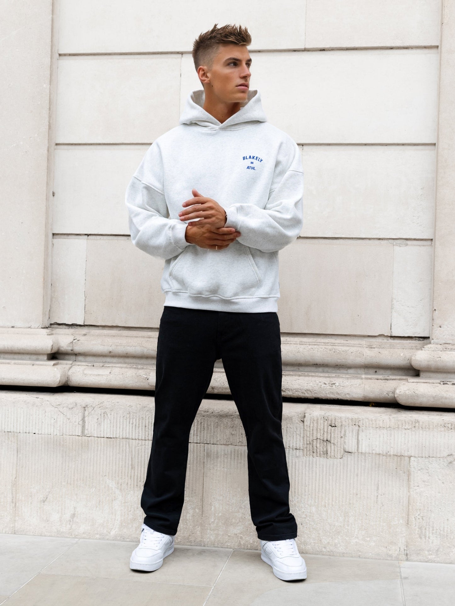Niko Relaxed Hoodie - Marl White & Cobalt
