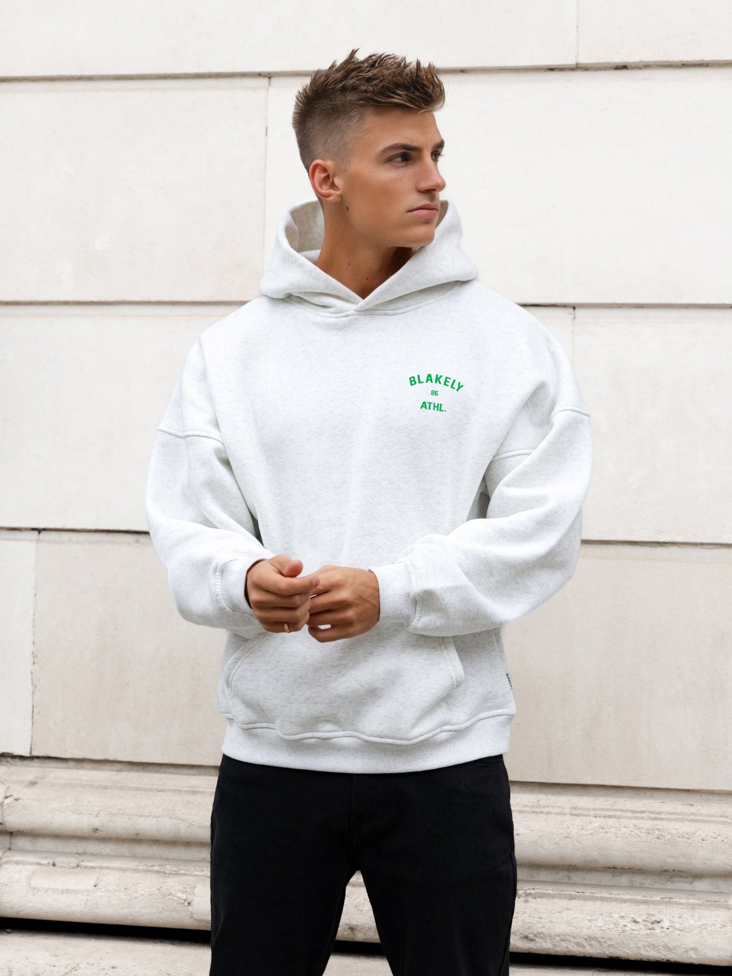 Niko Relaxed Hoodie - Marl White & Bold Green