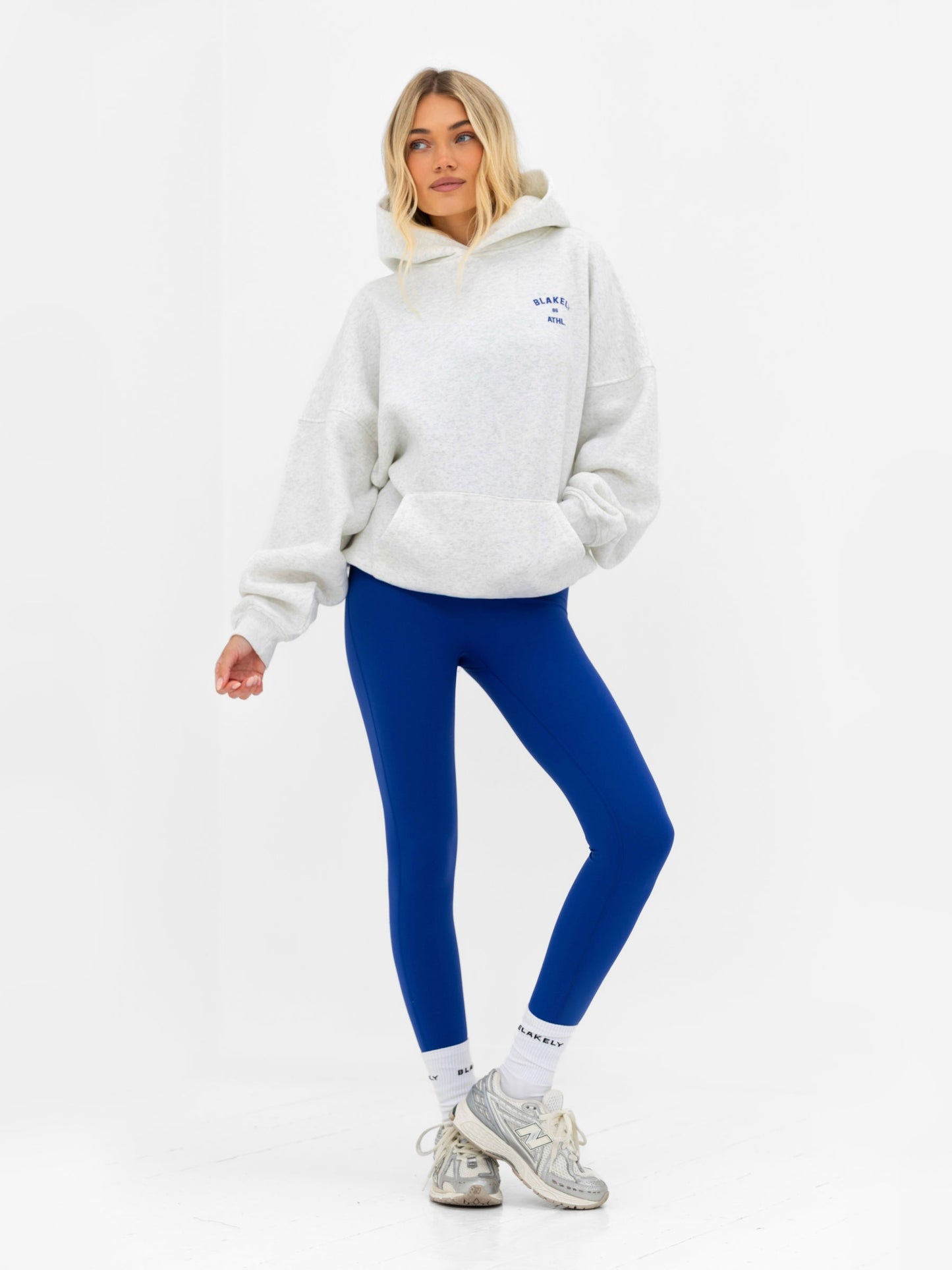 Hallie Oversized Hoodie - Marl White & Cobalt Blue