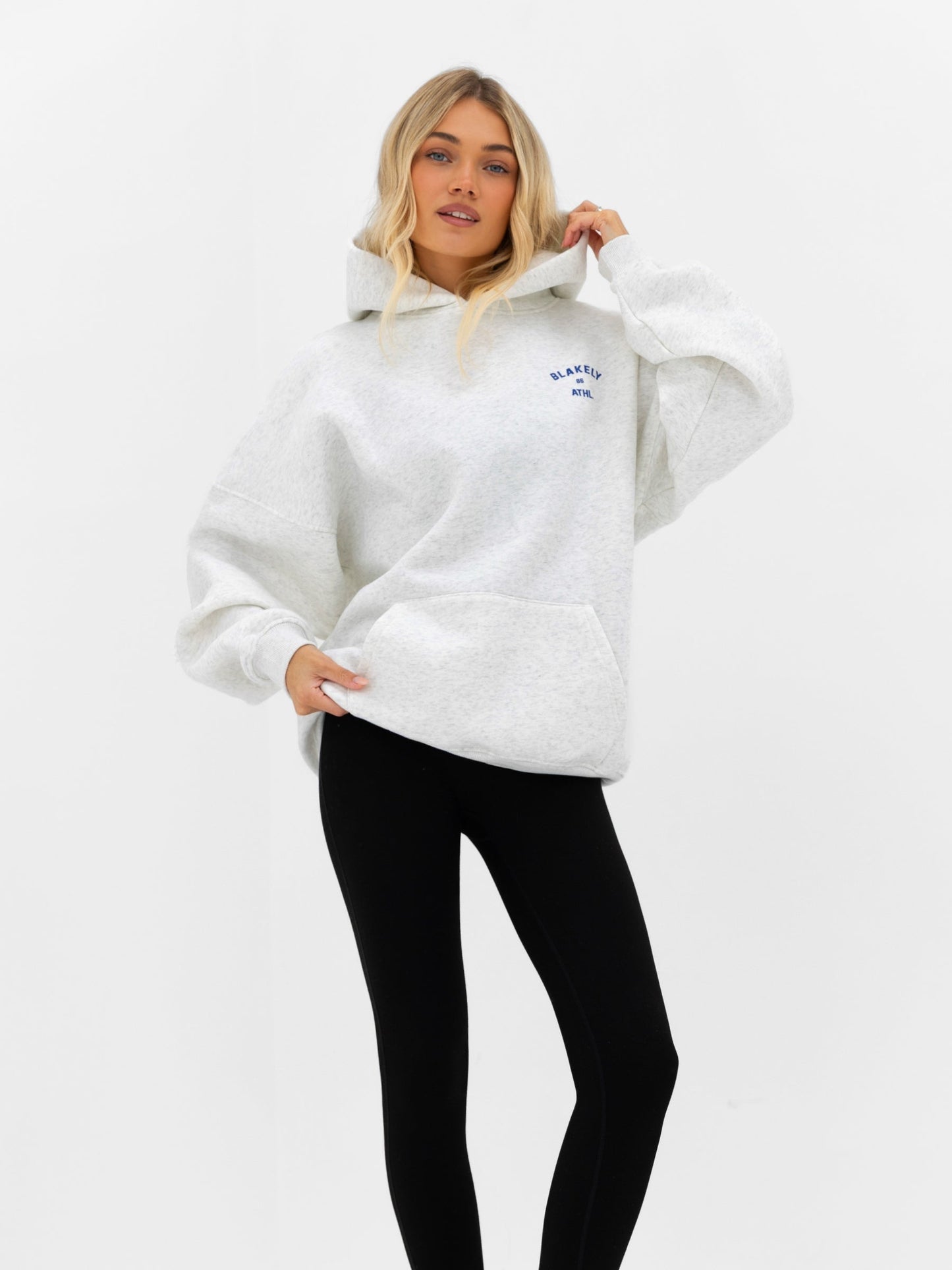 Hallie Oversized Hoodie - Marl White & Cobalt Blue