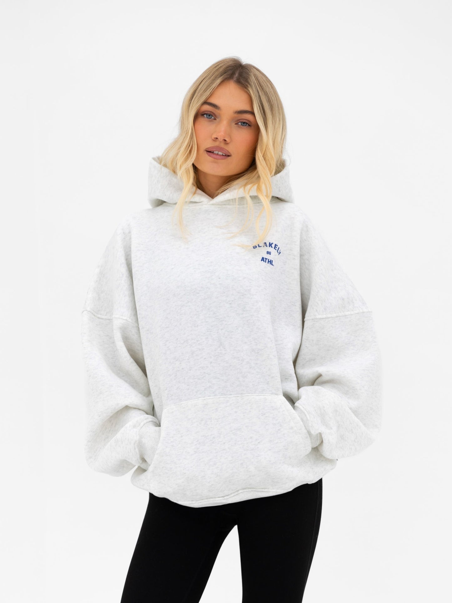 Hallie Oversized Hoodie - Marl White & Cobalt Blue