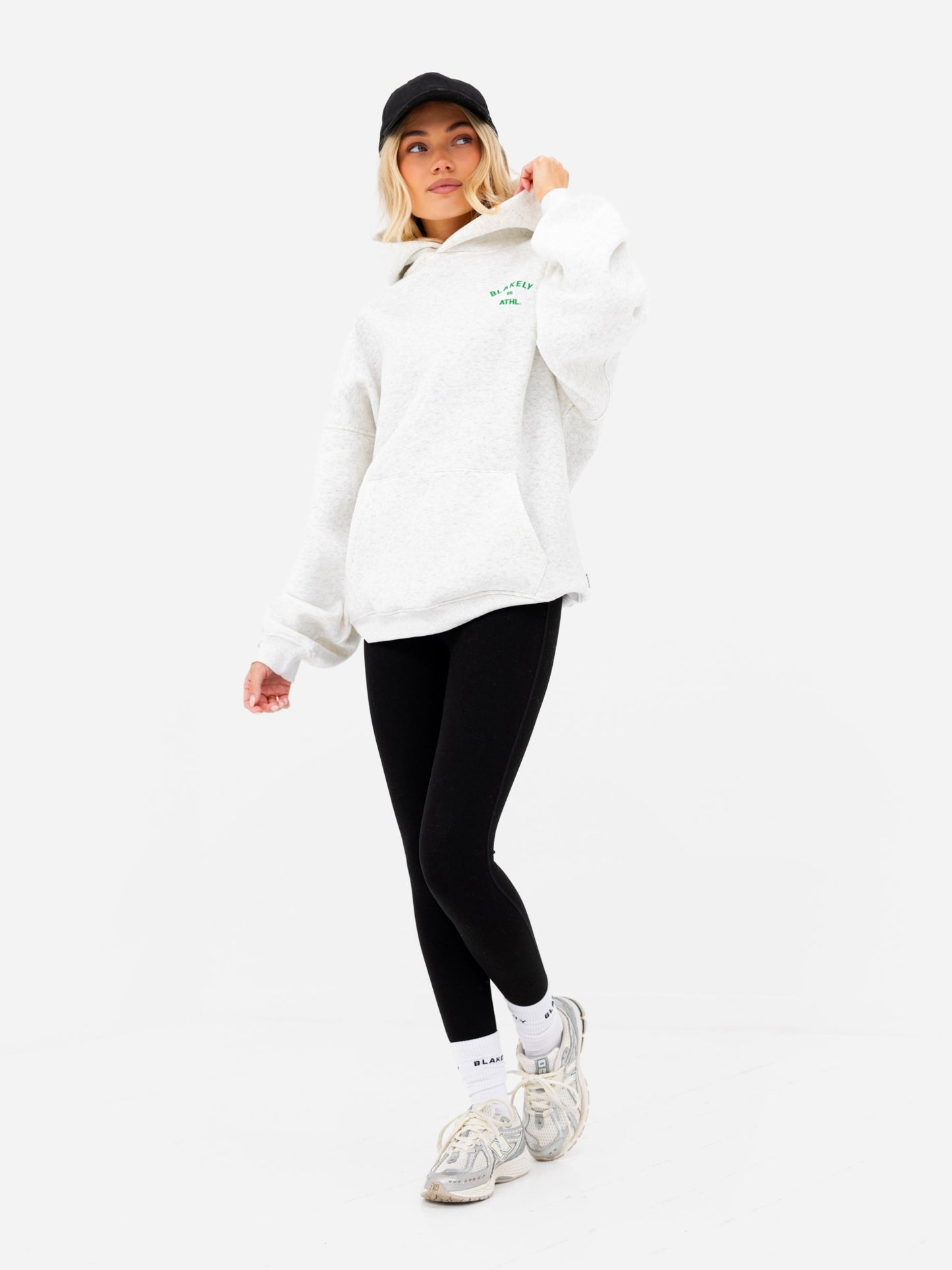 Hallie Oversized Hoodie - Marl White & Bold Green