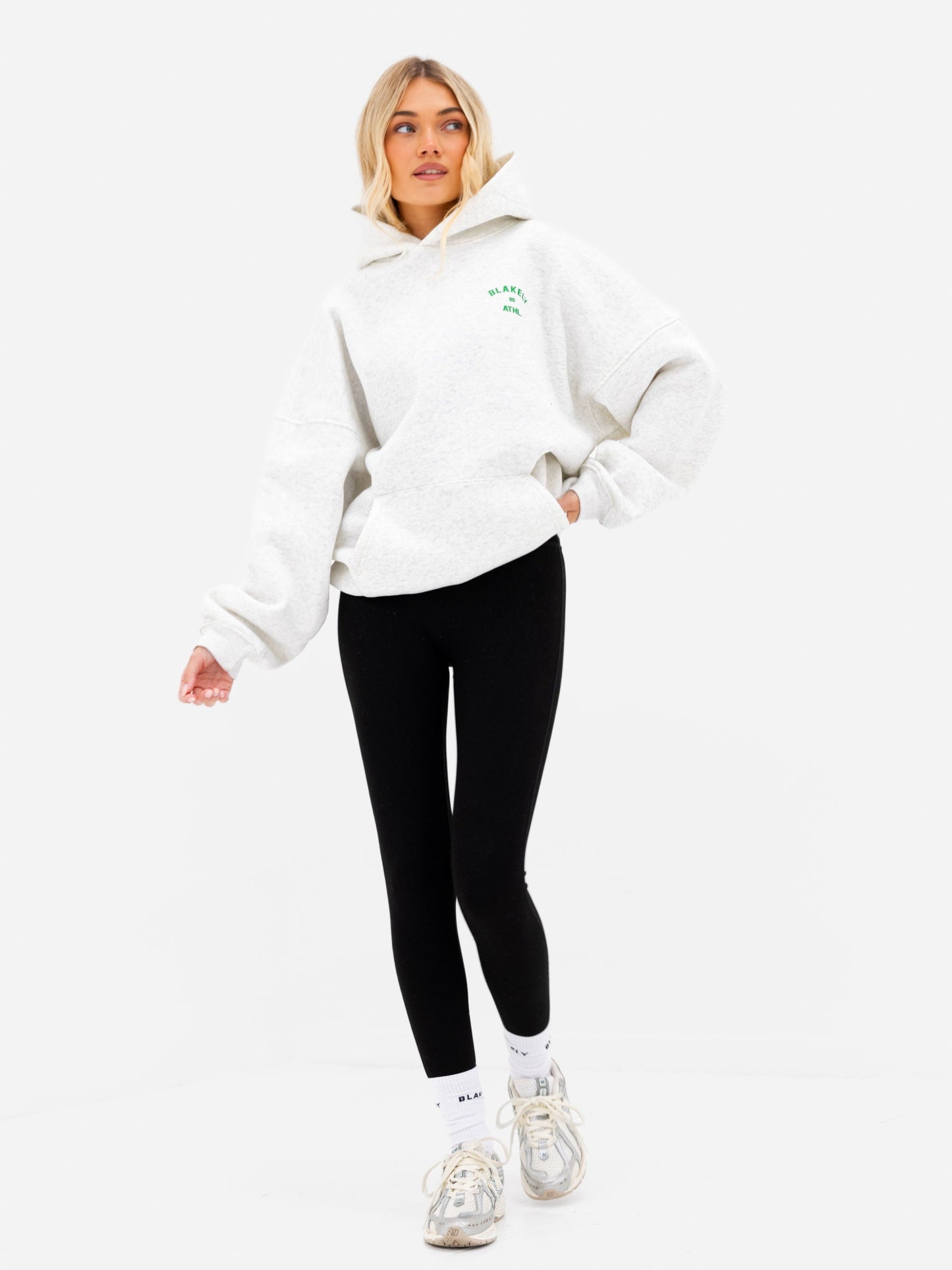 Hallie Oversized Hoodie - Marl White & Bold Green