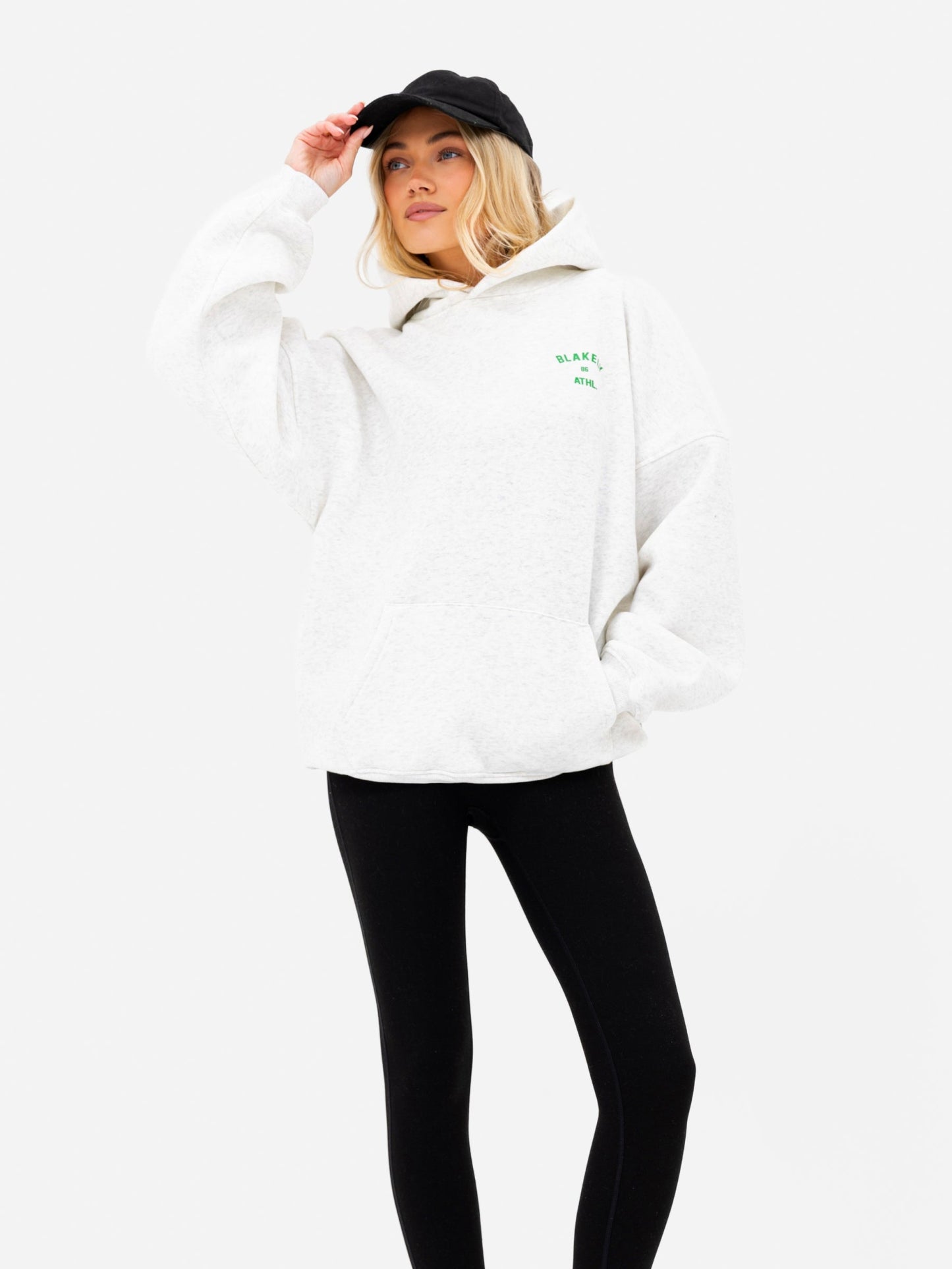 Hallie Oversized Hoodie - Marl White & Bold Green