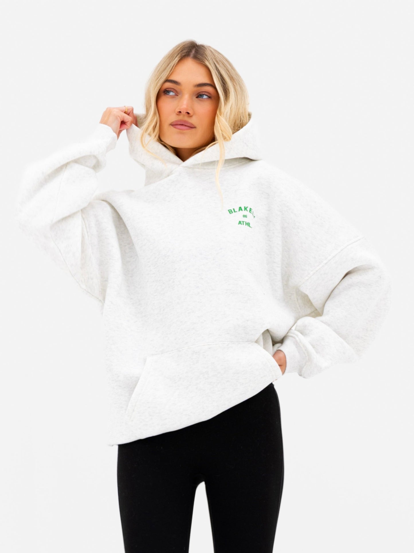 Hallie Oversized Hoodie - Marl White & Bold Green