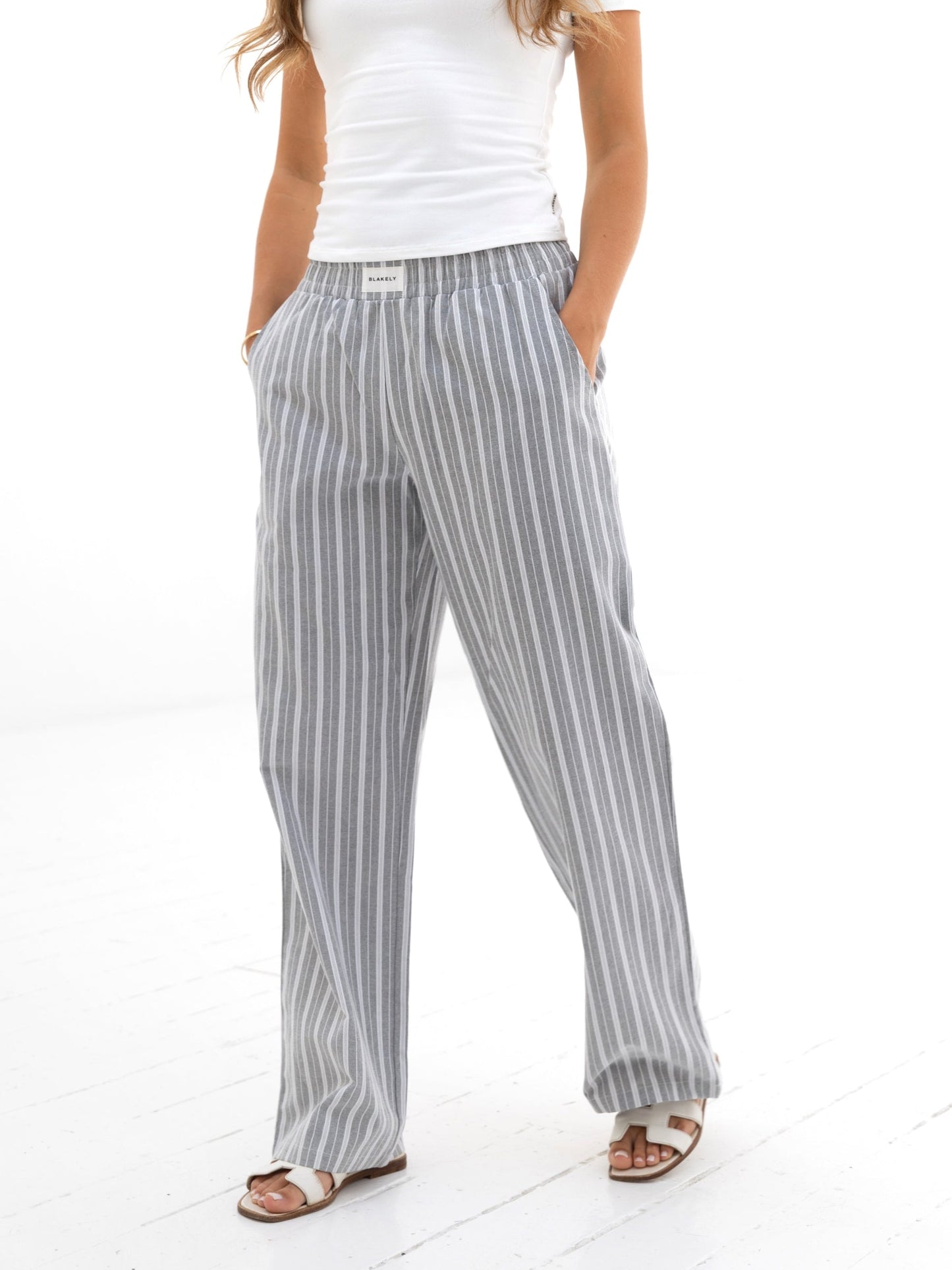 Elena Stripe Trousers - Grey
