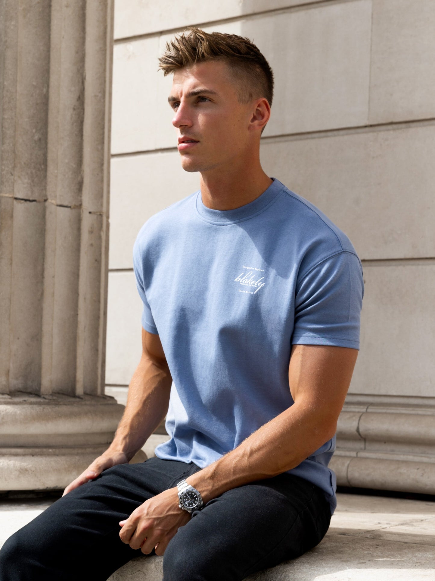 Austin Relaxed Script T-Shirt - Mid Blue