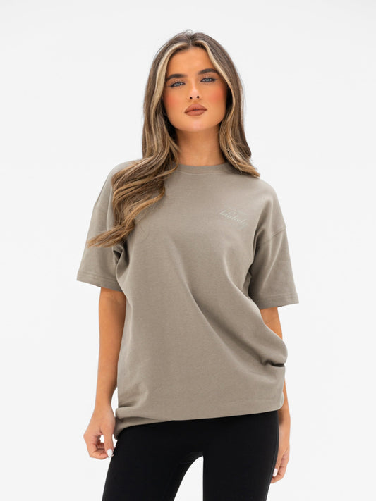 Georgia Oversized Script T-Shirt - Safari Green