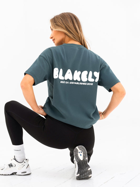 Cloud Print Oversized T-Shirt - Teal Green