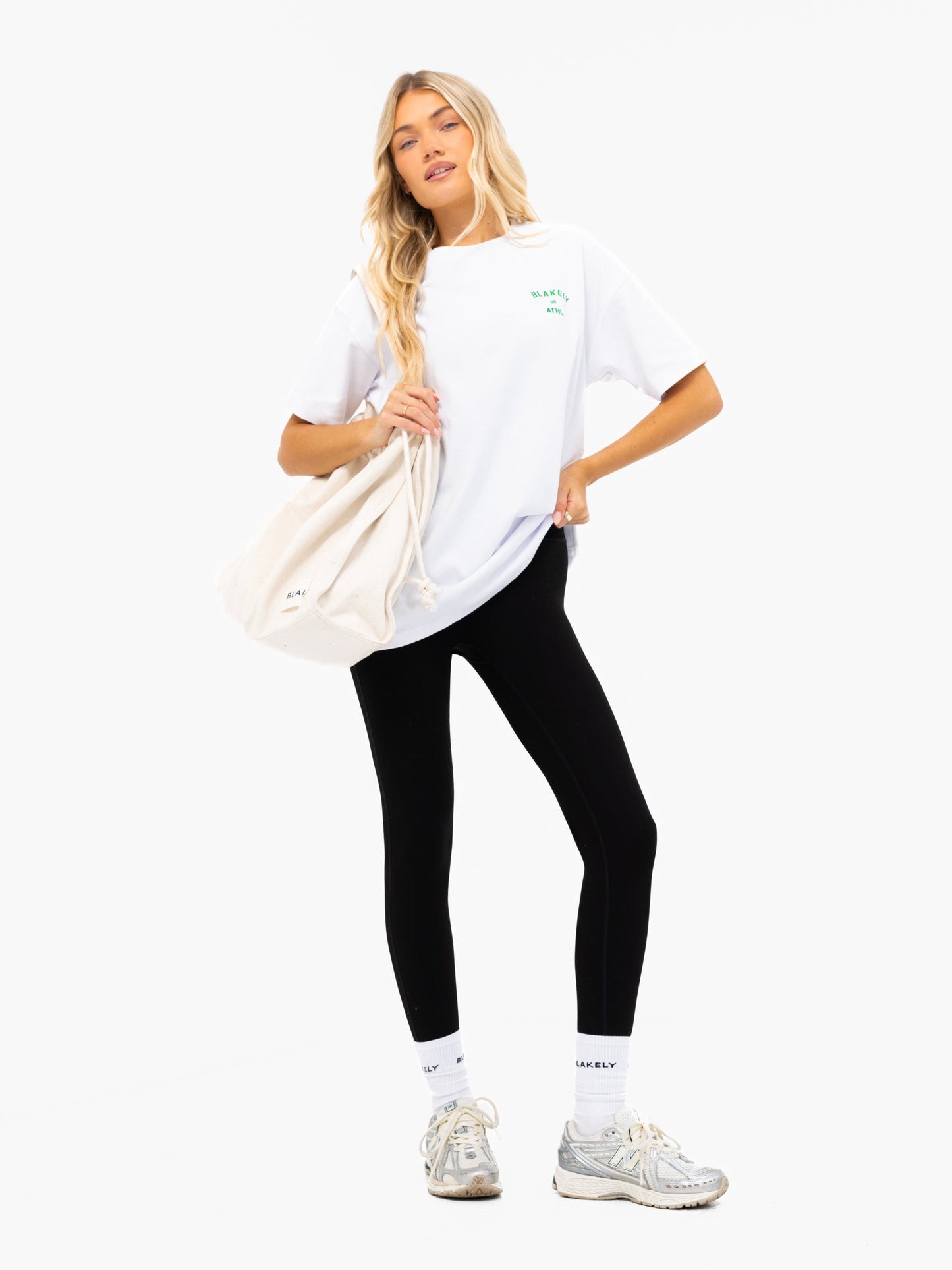 Hallie Oversized T-Shirt - White & Bold Green