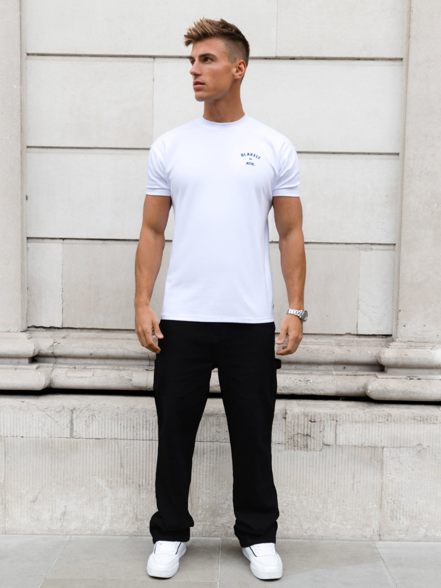 Niko Relaxed T-Shirt - White & Cobalt Blue