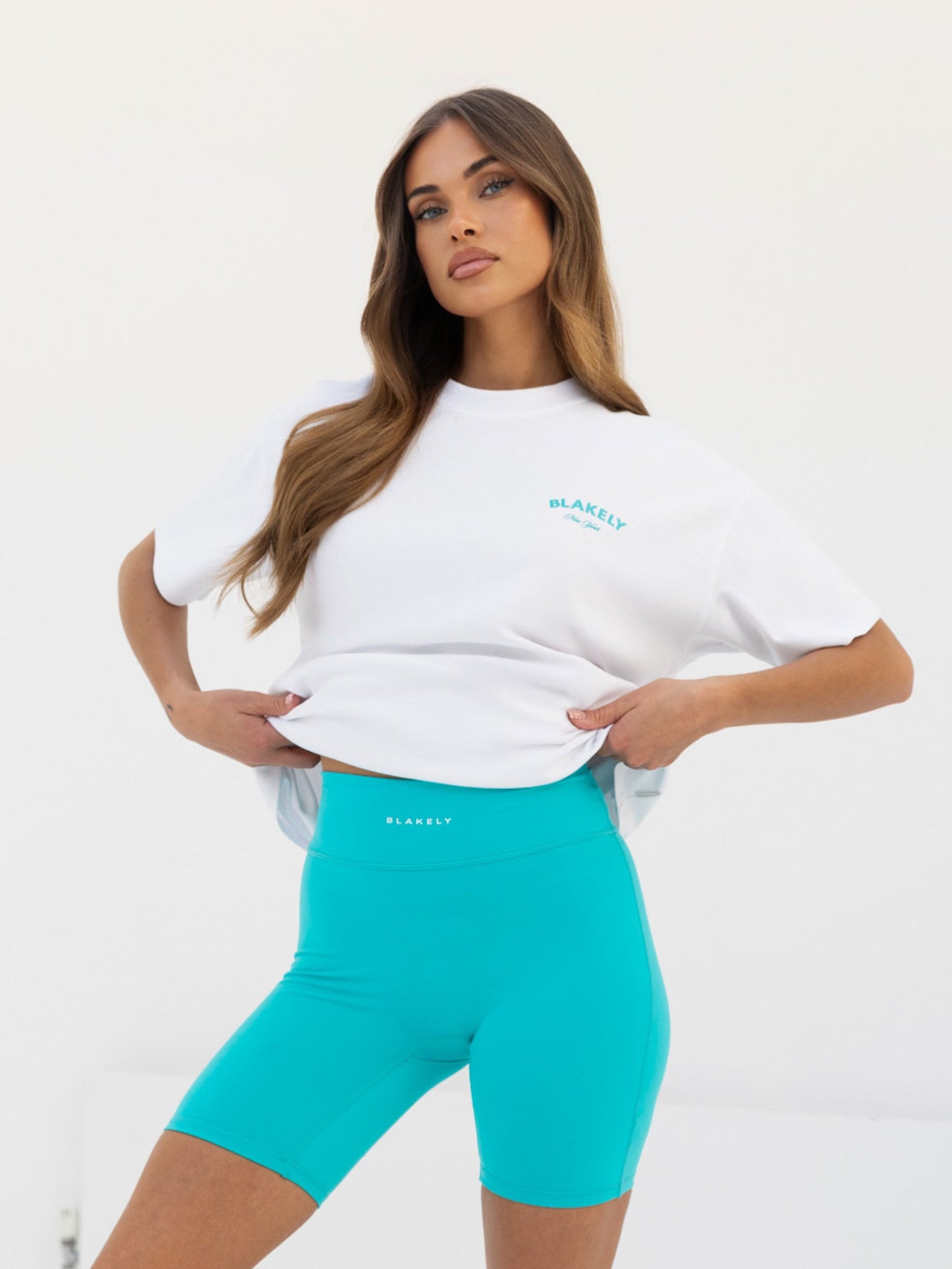 Crest Oversized T-Shirt - White & Aqua