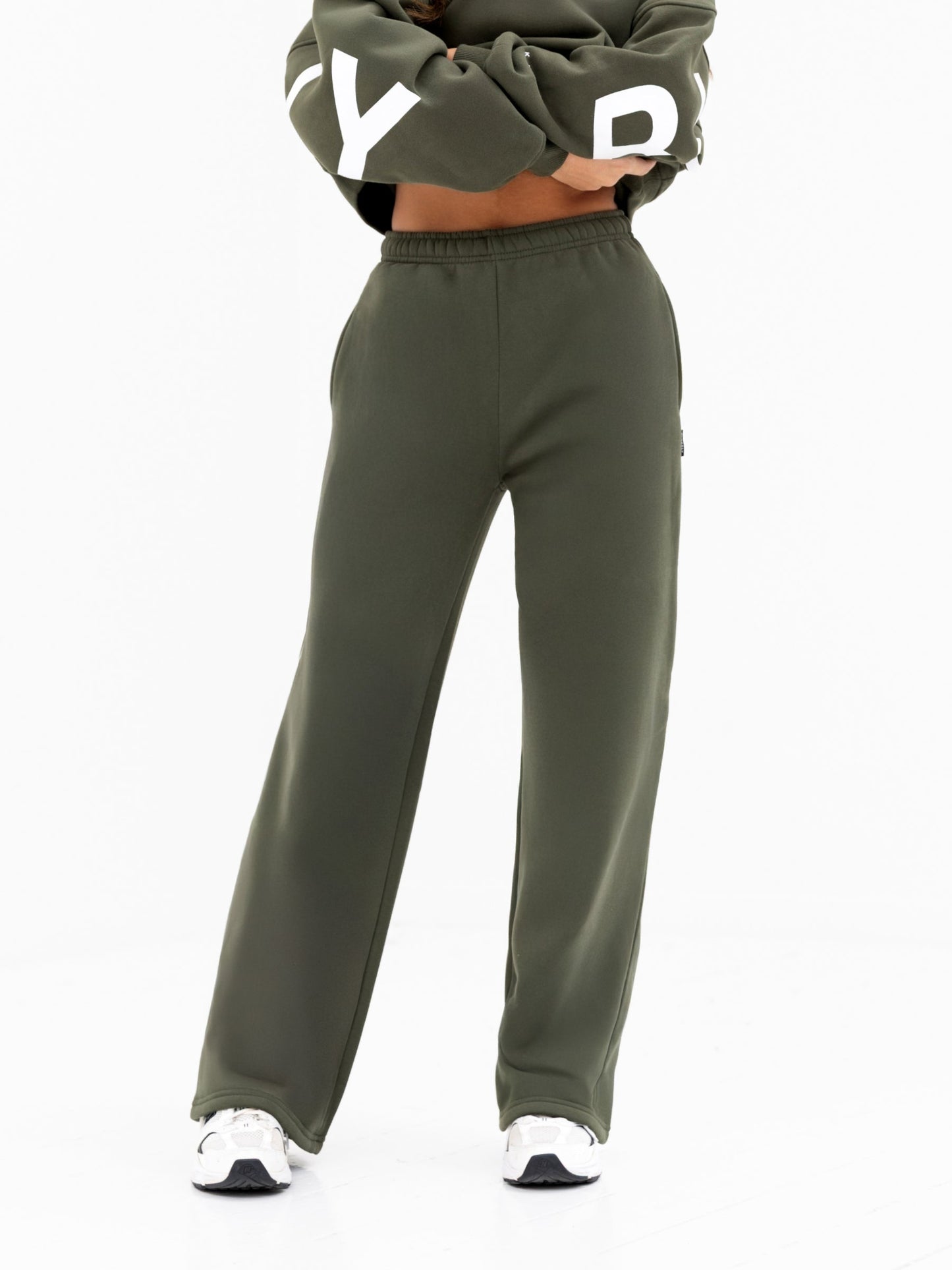 Isabel Wide Leg Sweatpants - Khaki Green