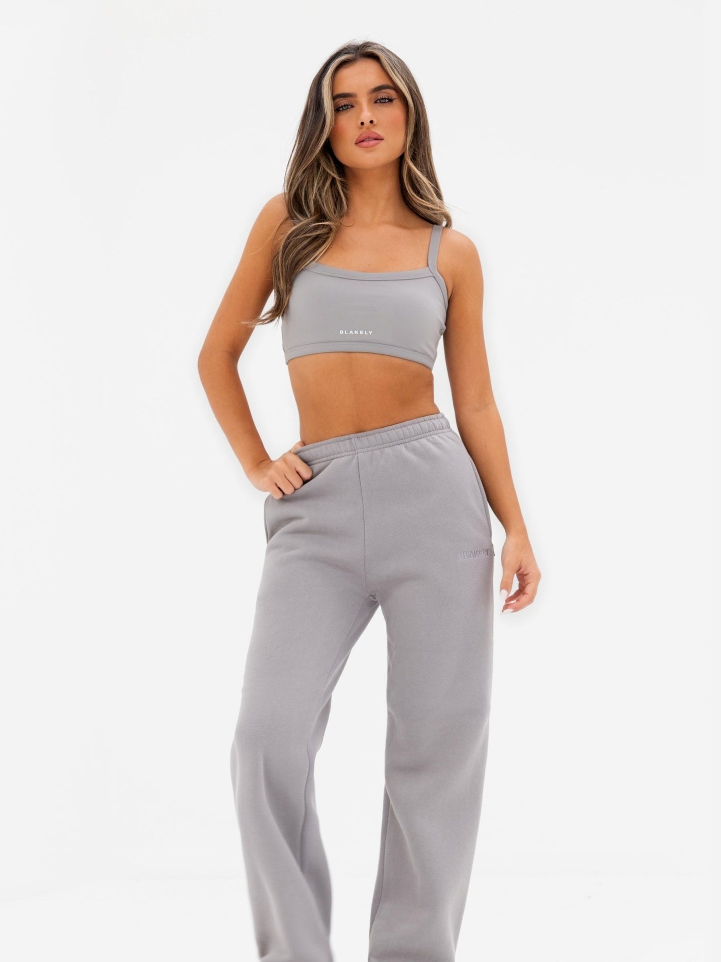 Kayla Wide Leg Sweatpants - Mid Grey