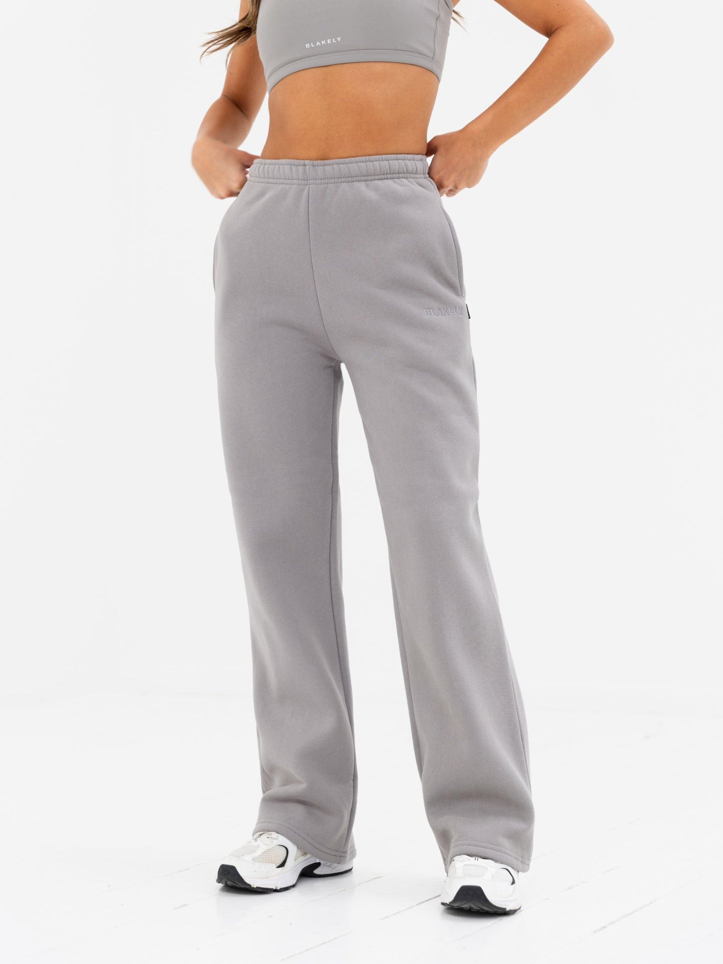 Kayla Wide Leg Sweatpants - Mid Grey